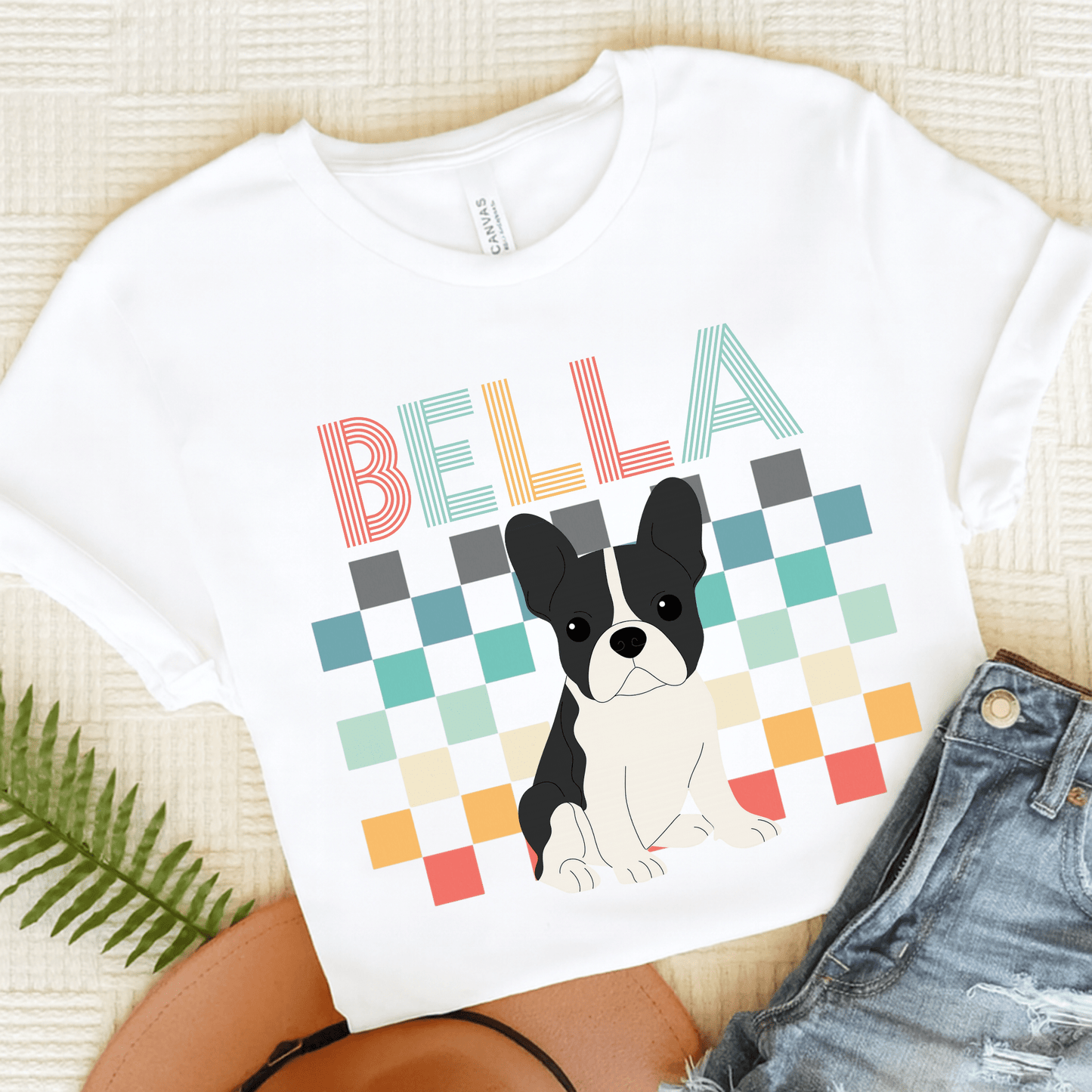 Printify T-Shirt White / S Piebald French Bulldog Checkered Tee