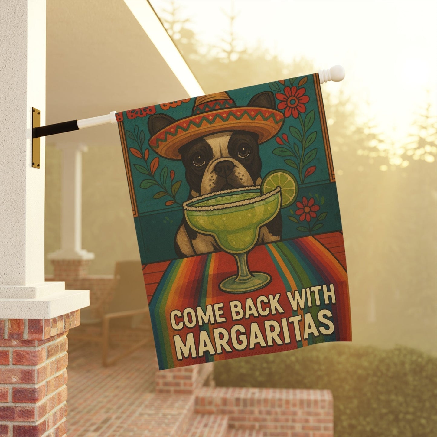 Piebald French Bulldog Cinco de Mayo Fiesta Garden Flag