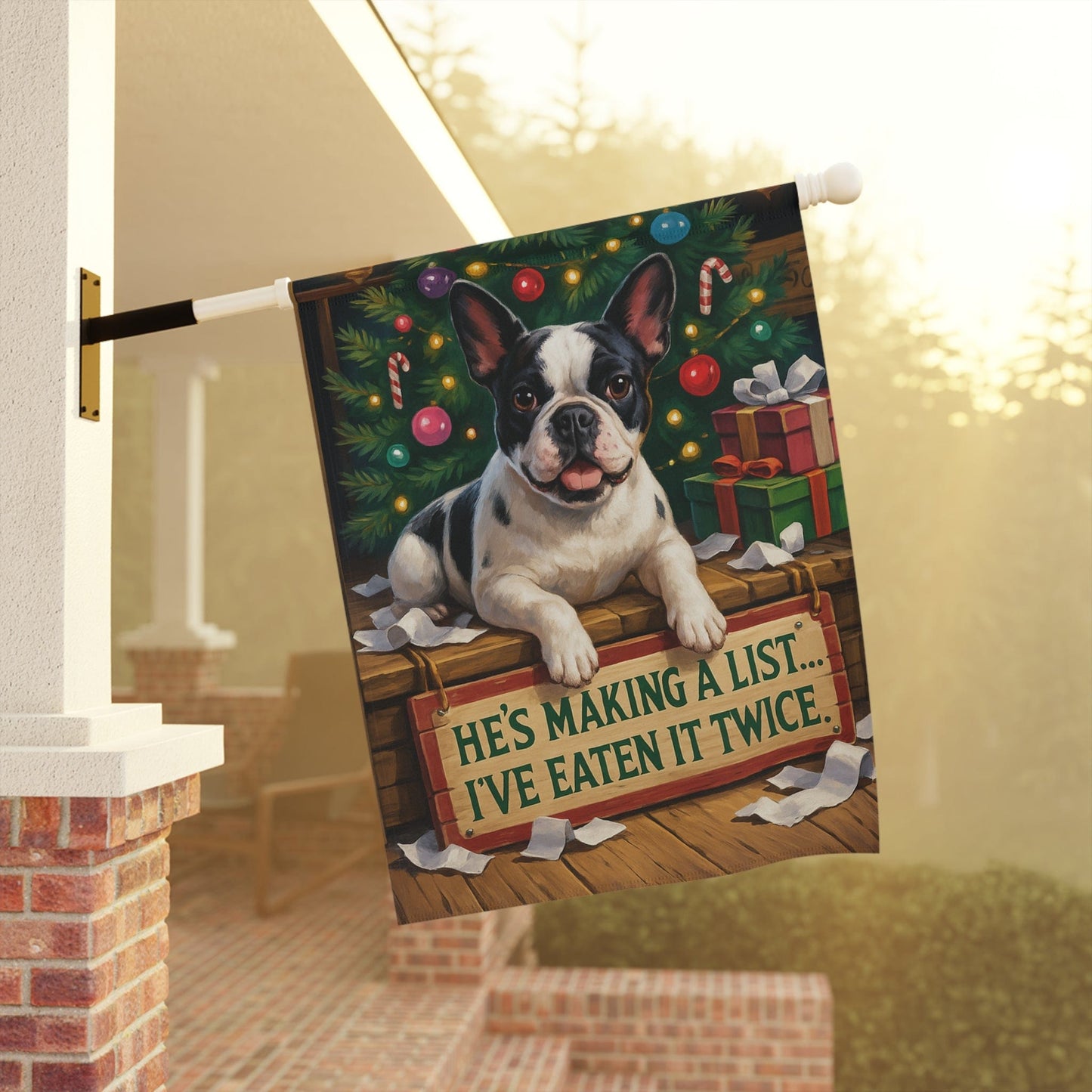 Piebald French Bulldog Funny Christmas Flag