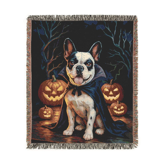 Piebald French Bulldog Halloween Woven Blanket