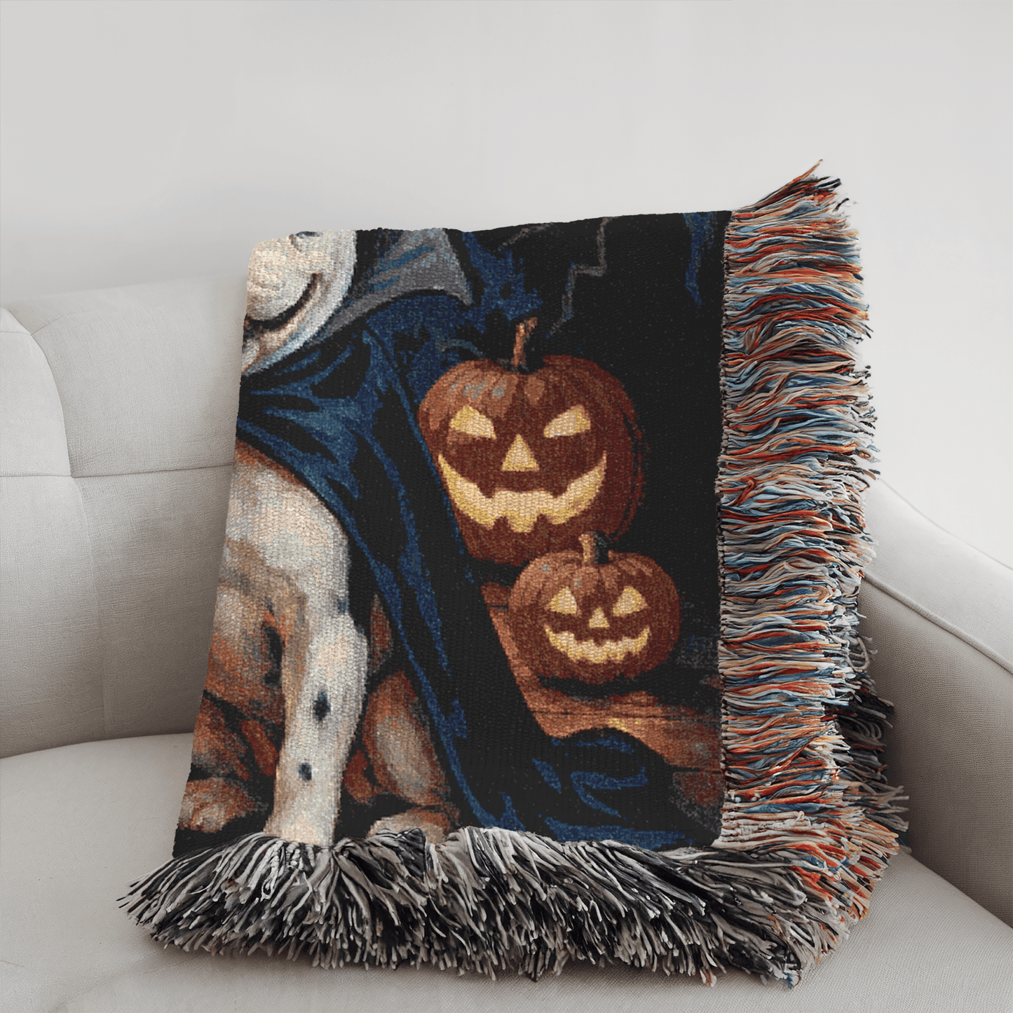 Printify Blanket Piebald French Bulldog Halloween Woven Blanket