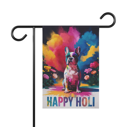 Piebald French Bulldog Holi Garden Flag