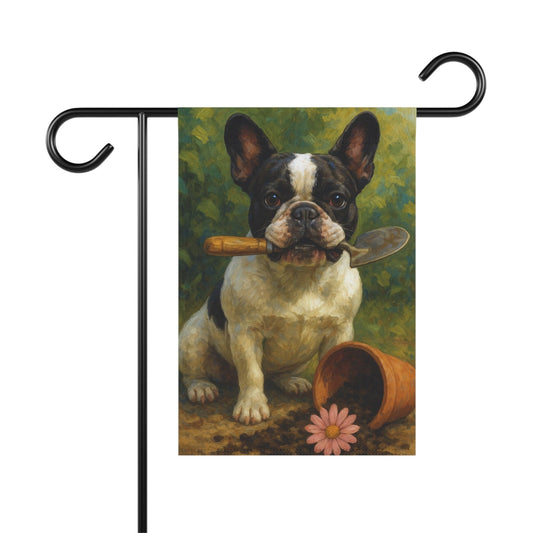 Piebald French Bulldog Little Gardener Garden Flag
