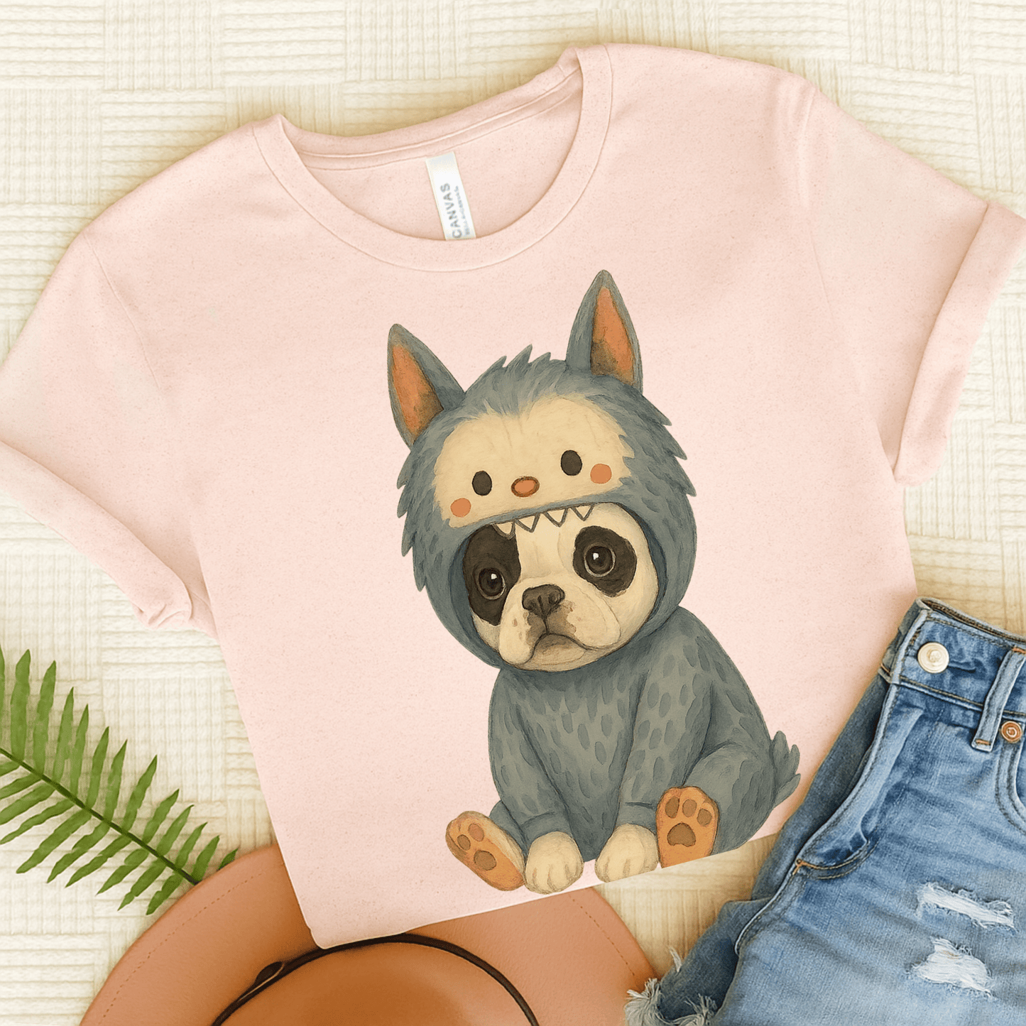 Printify T-Shirt Soft Pink / S Piebald French Bulldog Little Monster TShirt