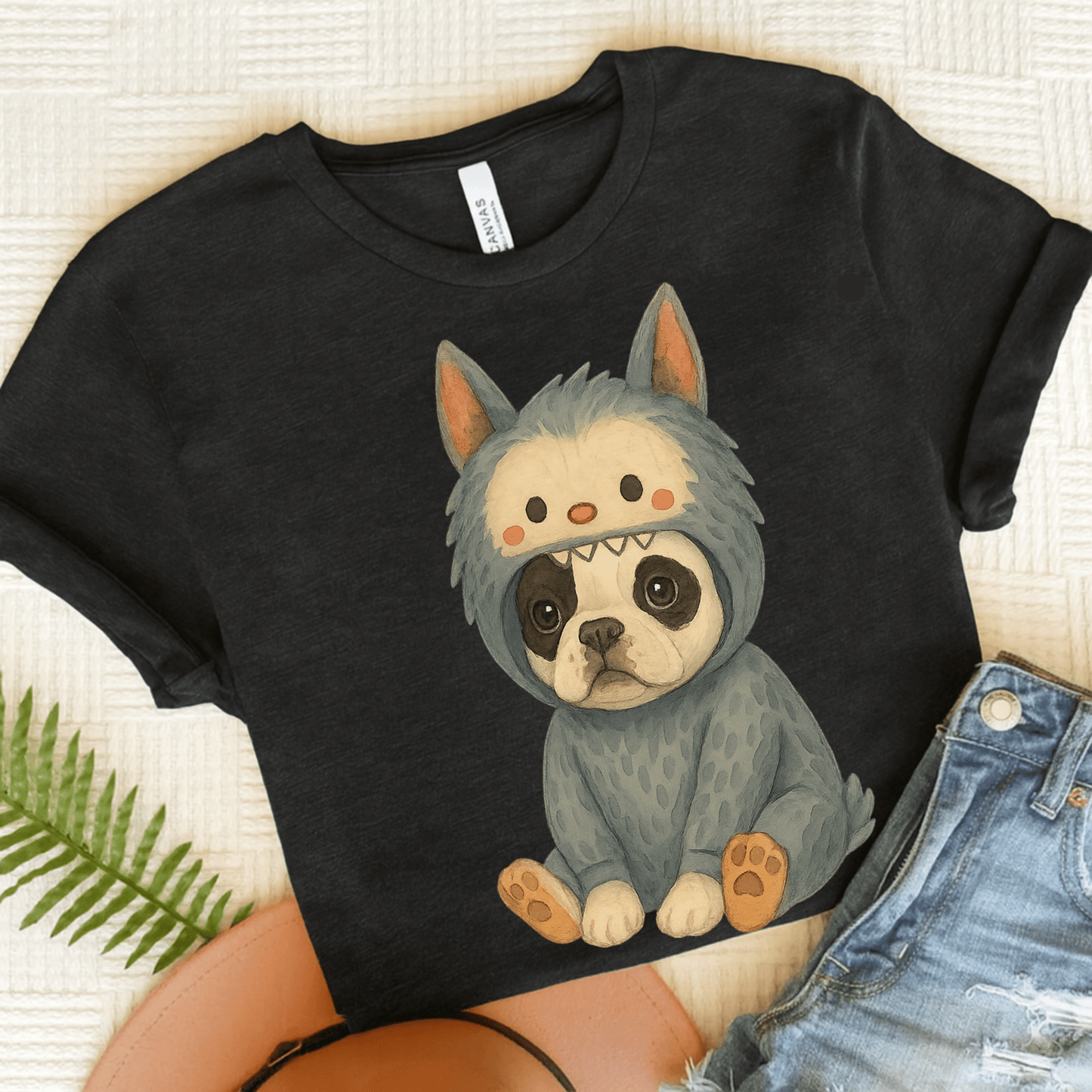 Printify T-Shirt Solid Black Blend / S Piebald French Bulldog Little Monster TShirt