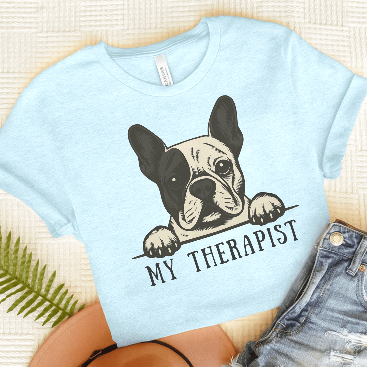 Printify T-Shirt Heather Ice Blue / S Piebald French Bulldog My Therapist TShirt