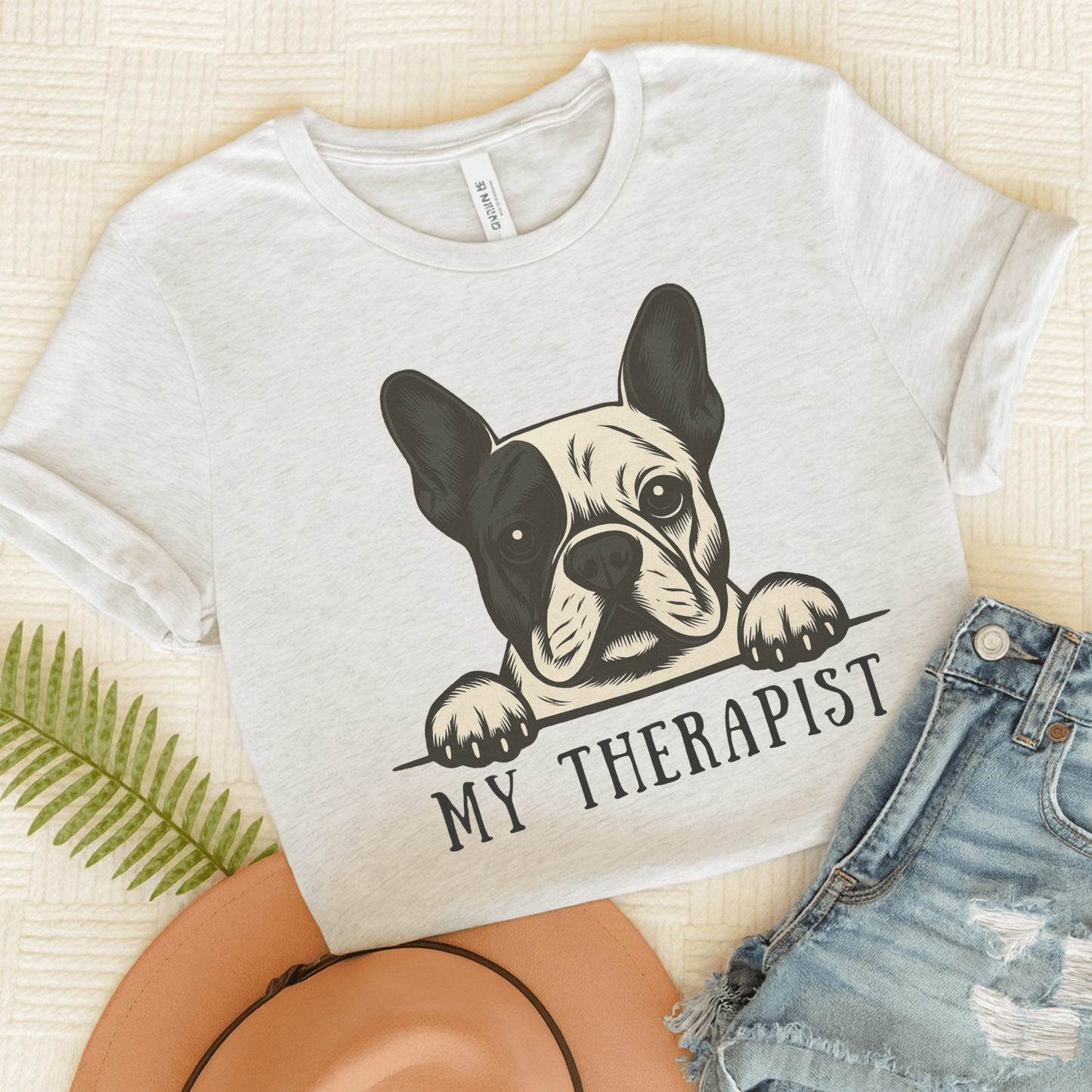 Printify T-Shirt Ash / S Piebald French Bulldog My Therapist TShirt