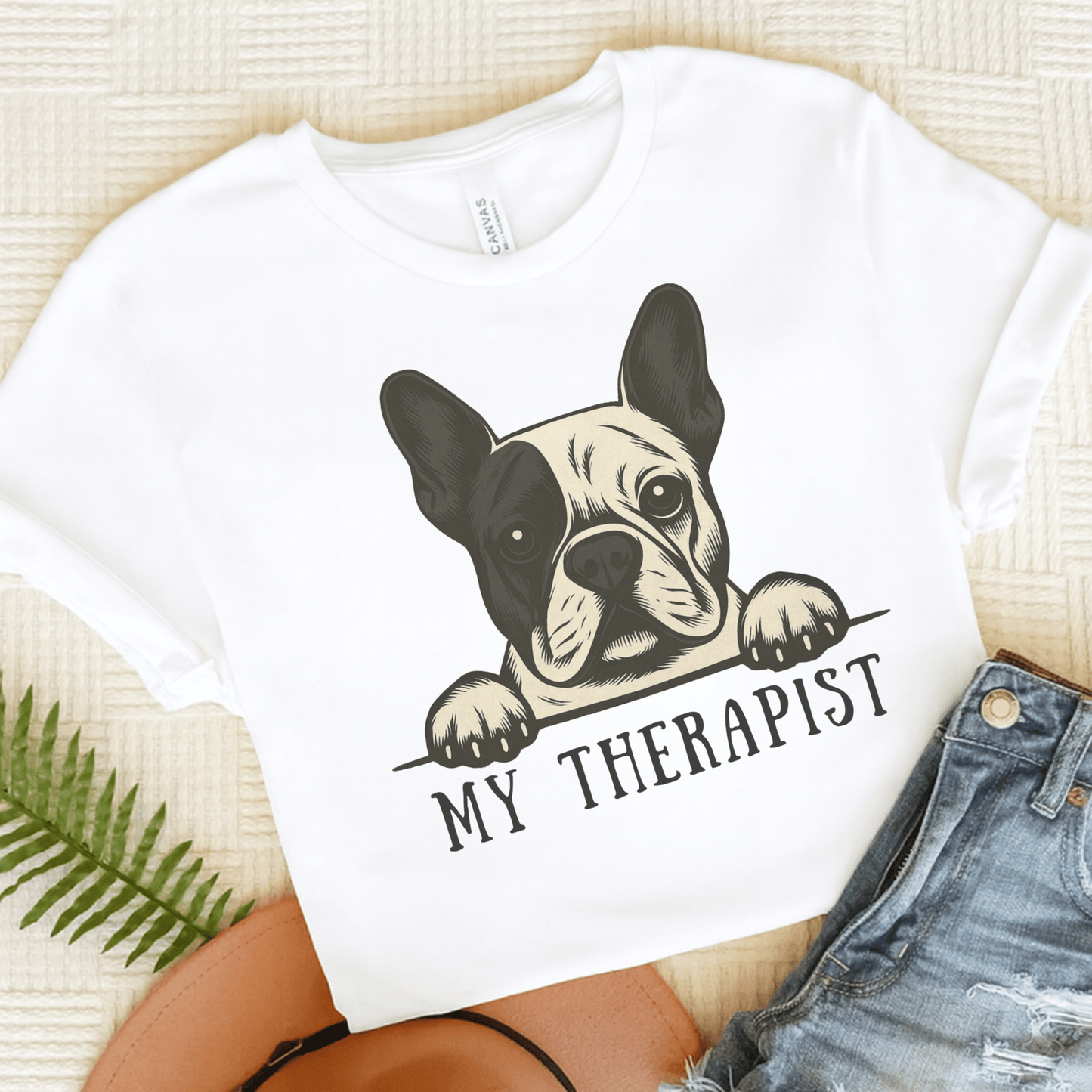 Printify T-Shirt White / S Piebald French Bulldog My Therapist TShirt