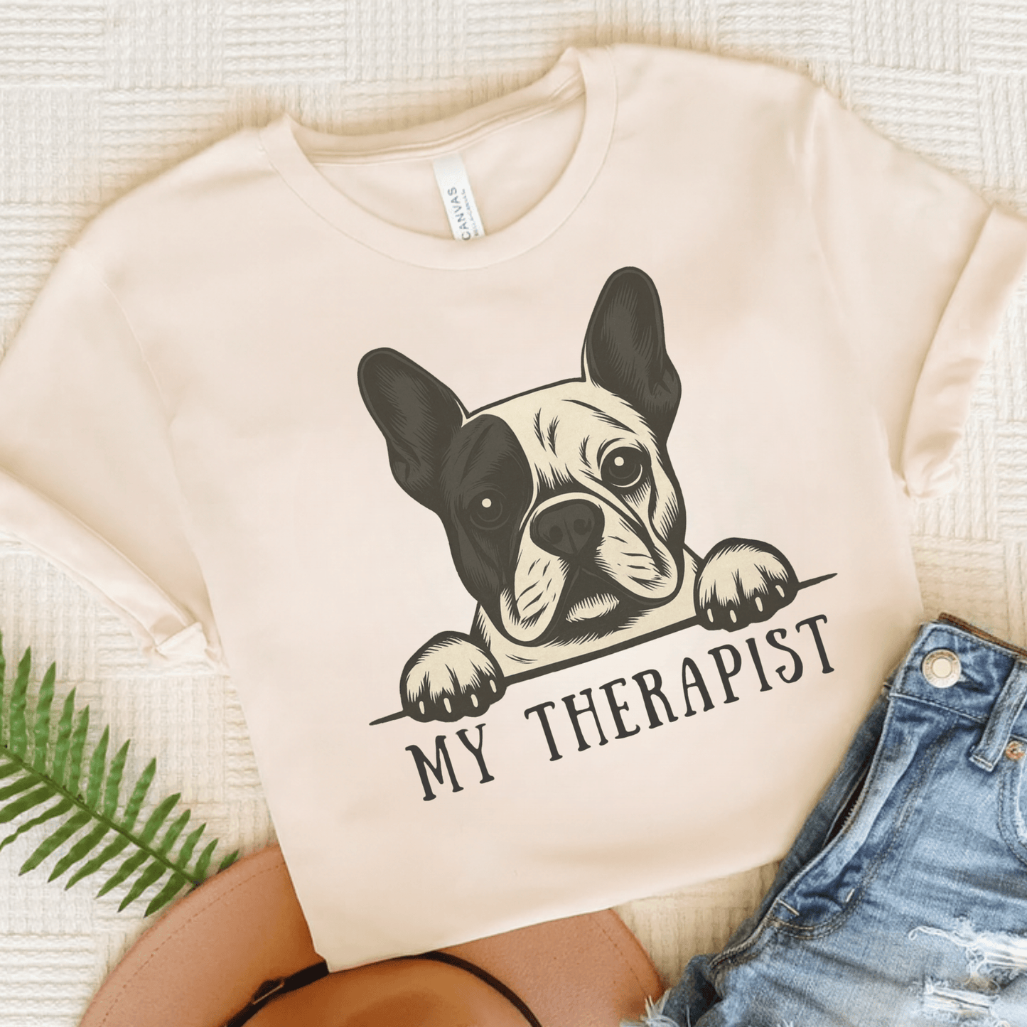 Printify T-Shirt Natural / S Piebald French Bulldog My Therapist TShirt