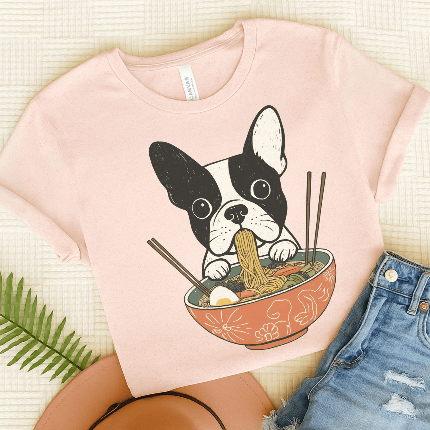 Printify T-Shirt Soft Pink / S Piebald French Bulldog Ramen TShirt