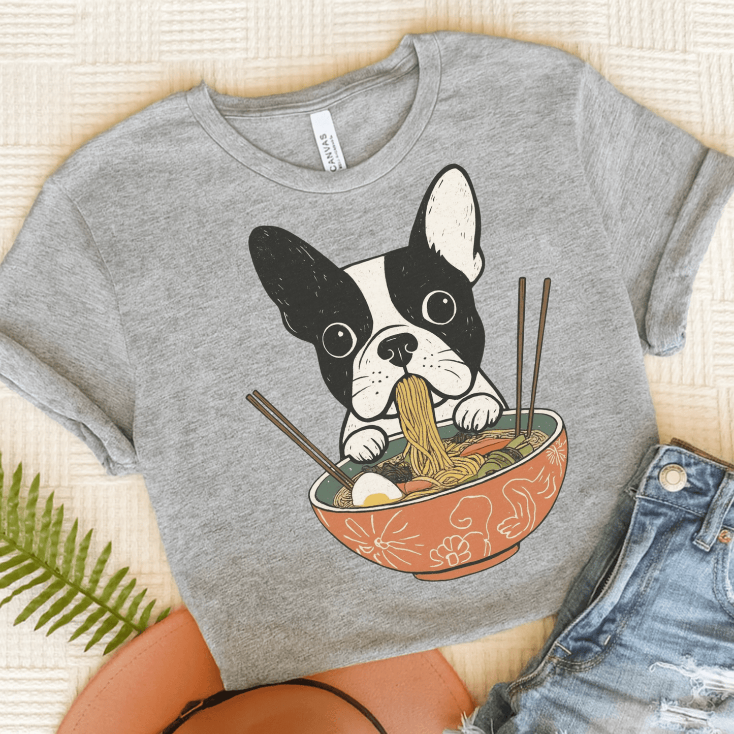 Printify T-Shirt Athletic Heather / S Piebald French Bulldog Ramen TShirt