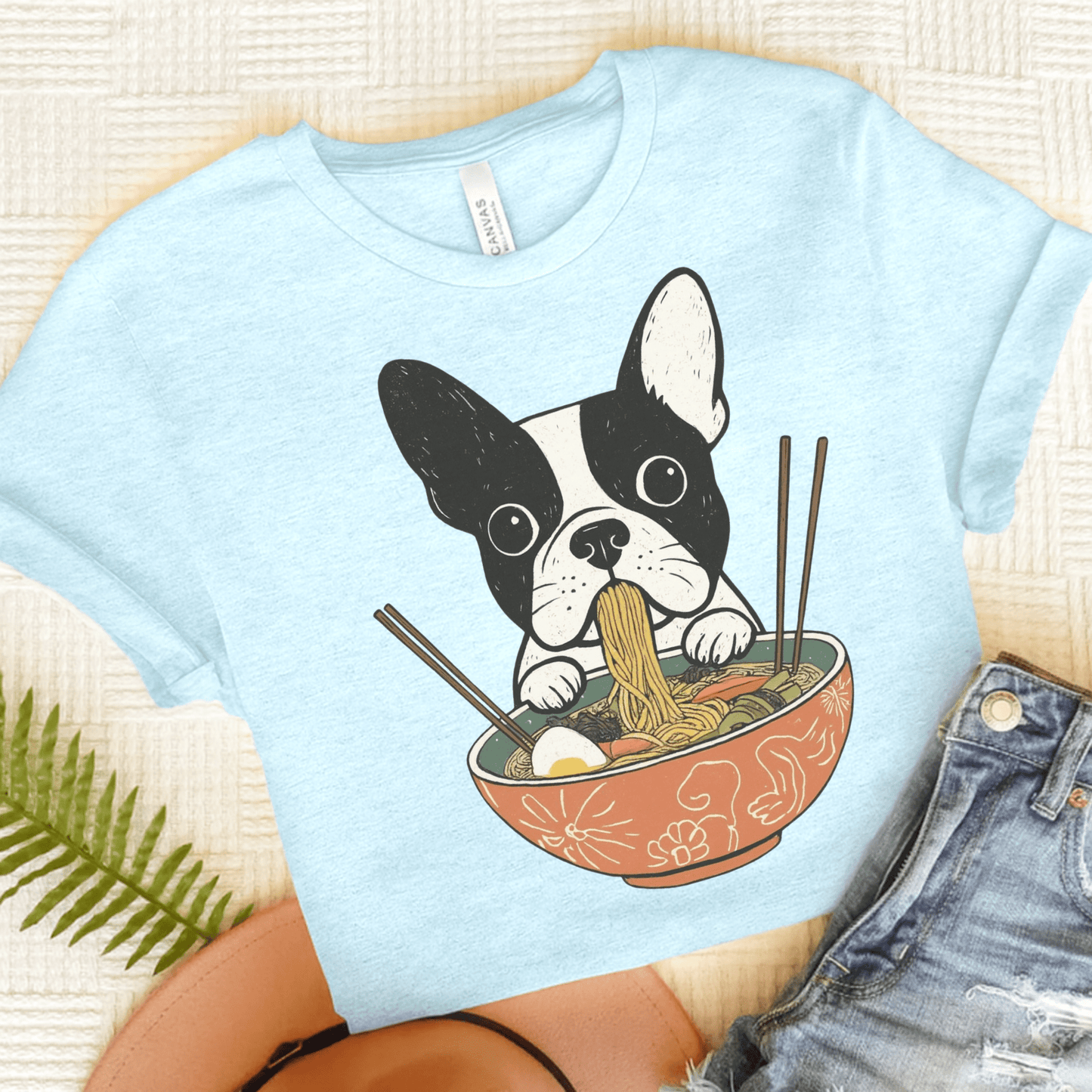 Printify T-Shirt Heather Ice Blue / S Piebald French Bulldog Ramen TShirt