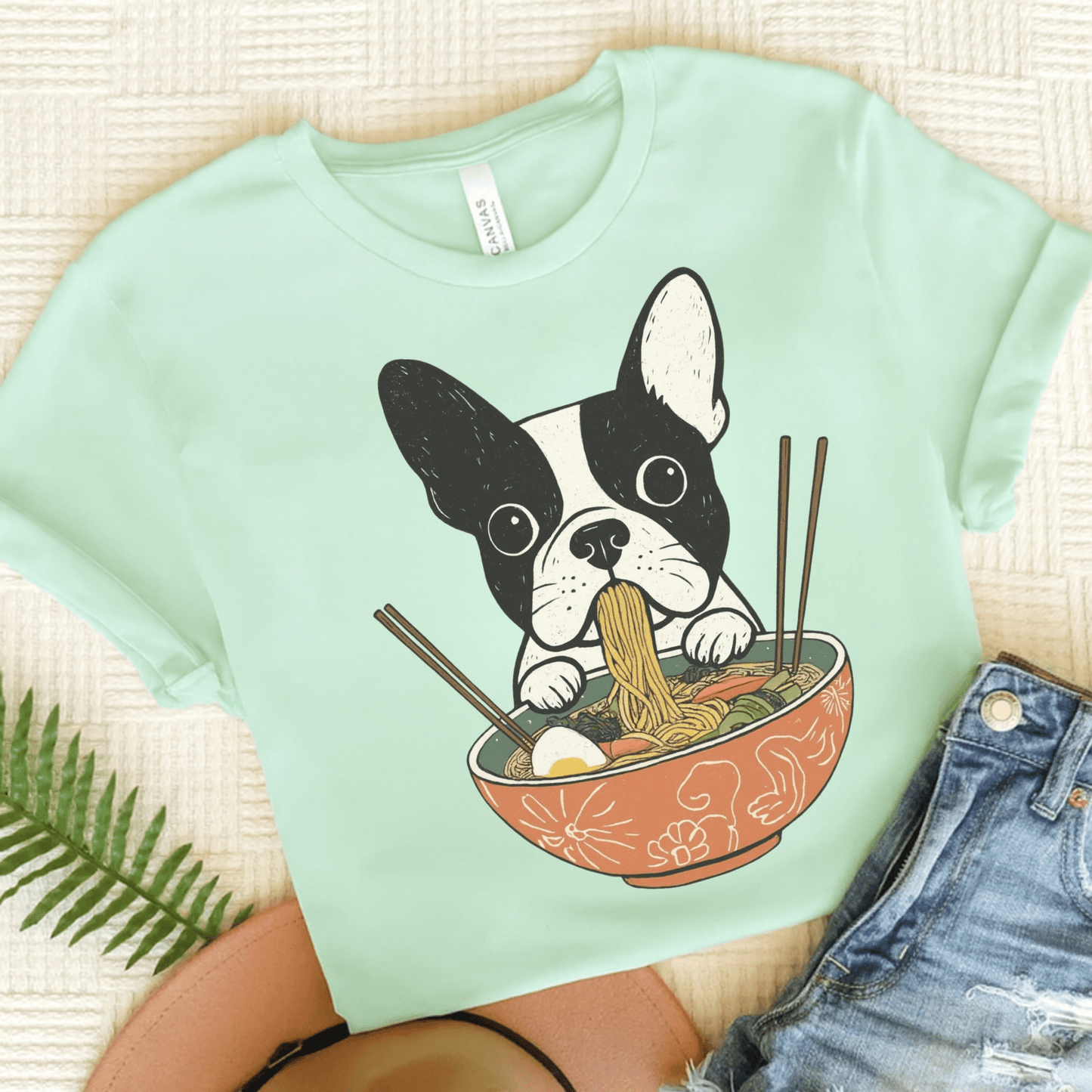 Printify T-Shirt Heather Mint / S Piebald French Bulldog Ramen TShirt