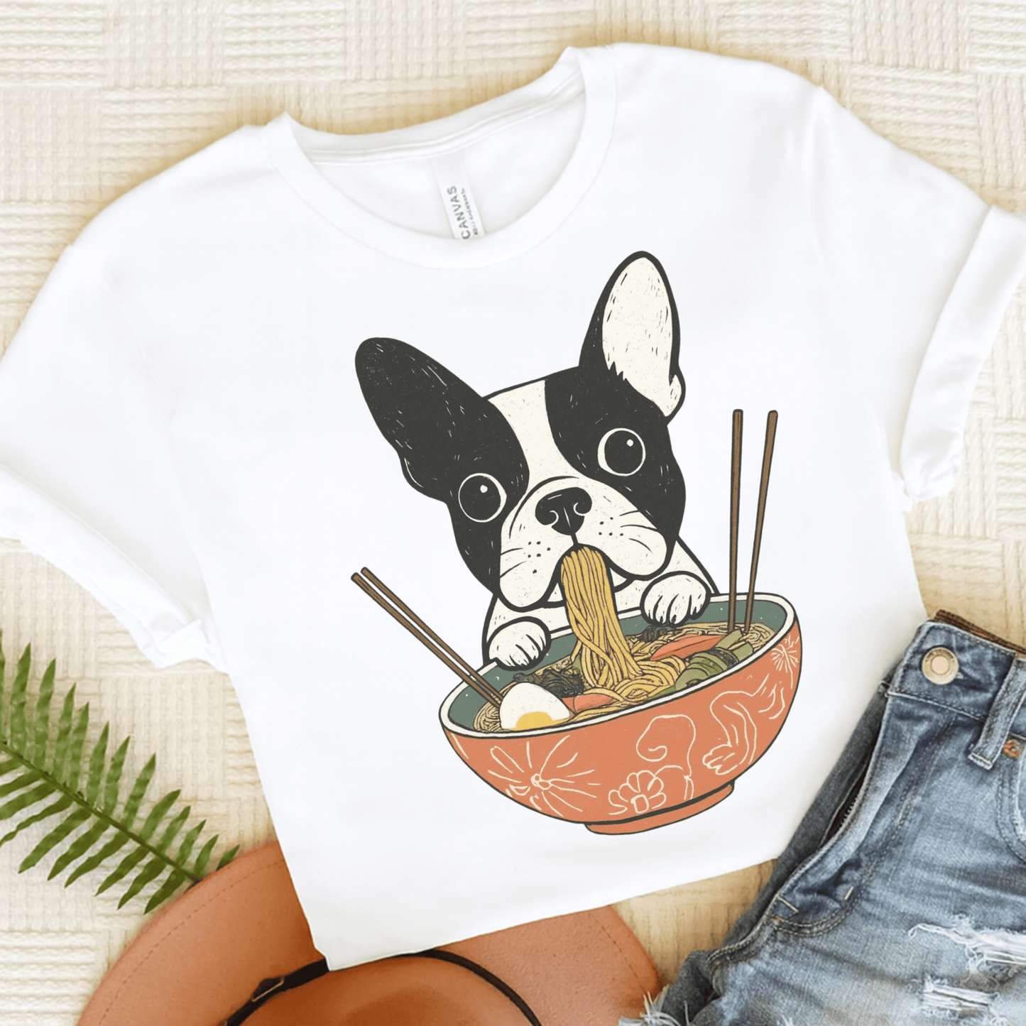 Printify T-Shirt White / S Piebald French Bulldog Ramen TShirt