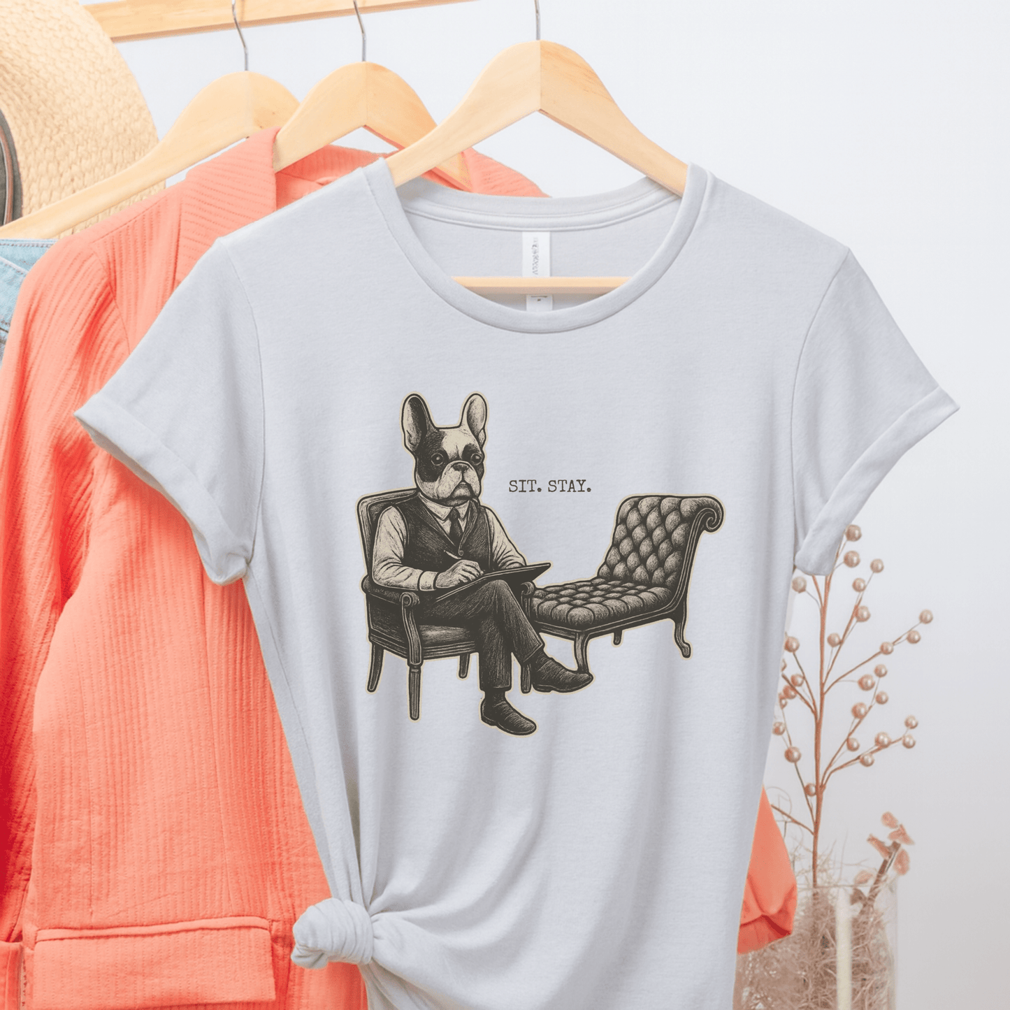 Printify T-Shirt Ash / S Piebald French Bulldog Sit Stay TShirt