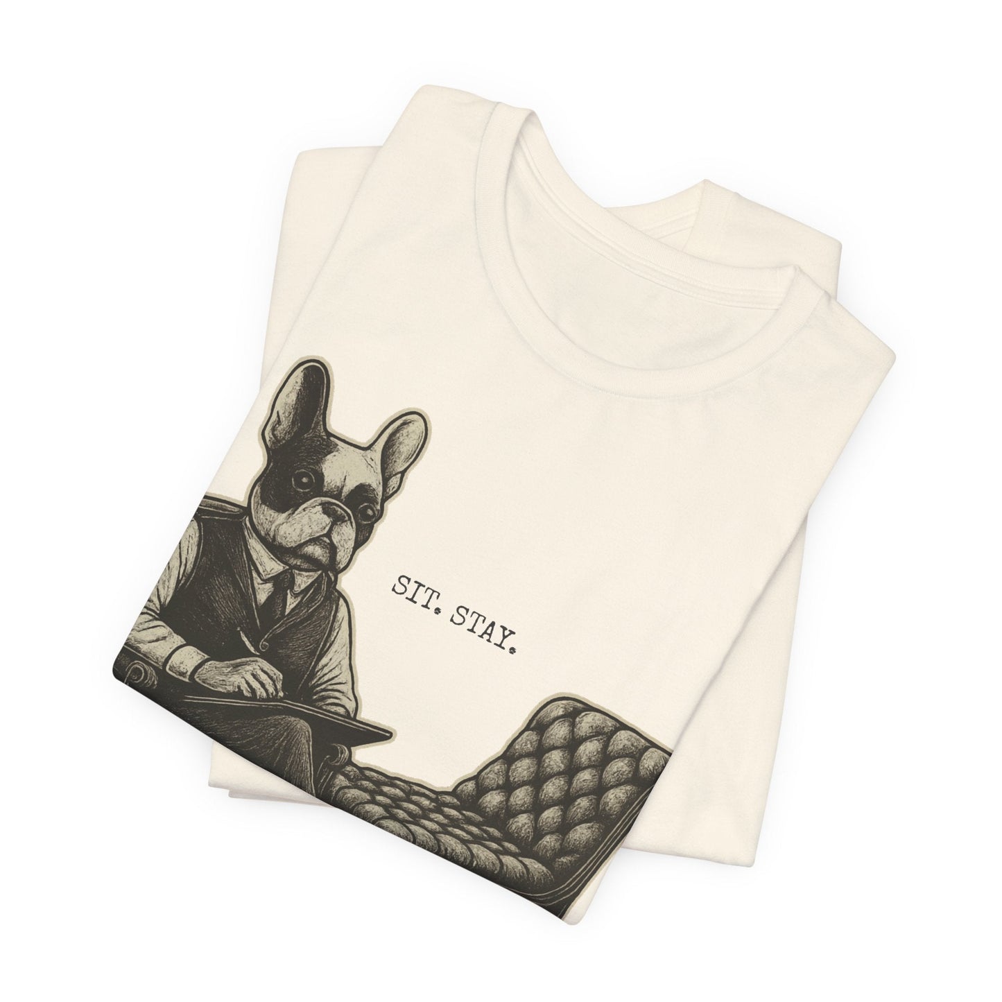 Printify T-Shirt Piebald French Bulldog Sit Stay TShirt