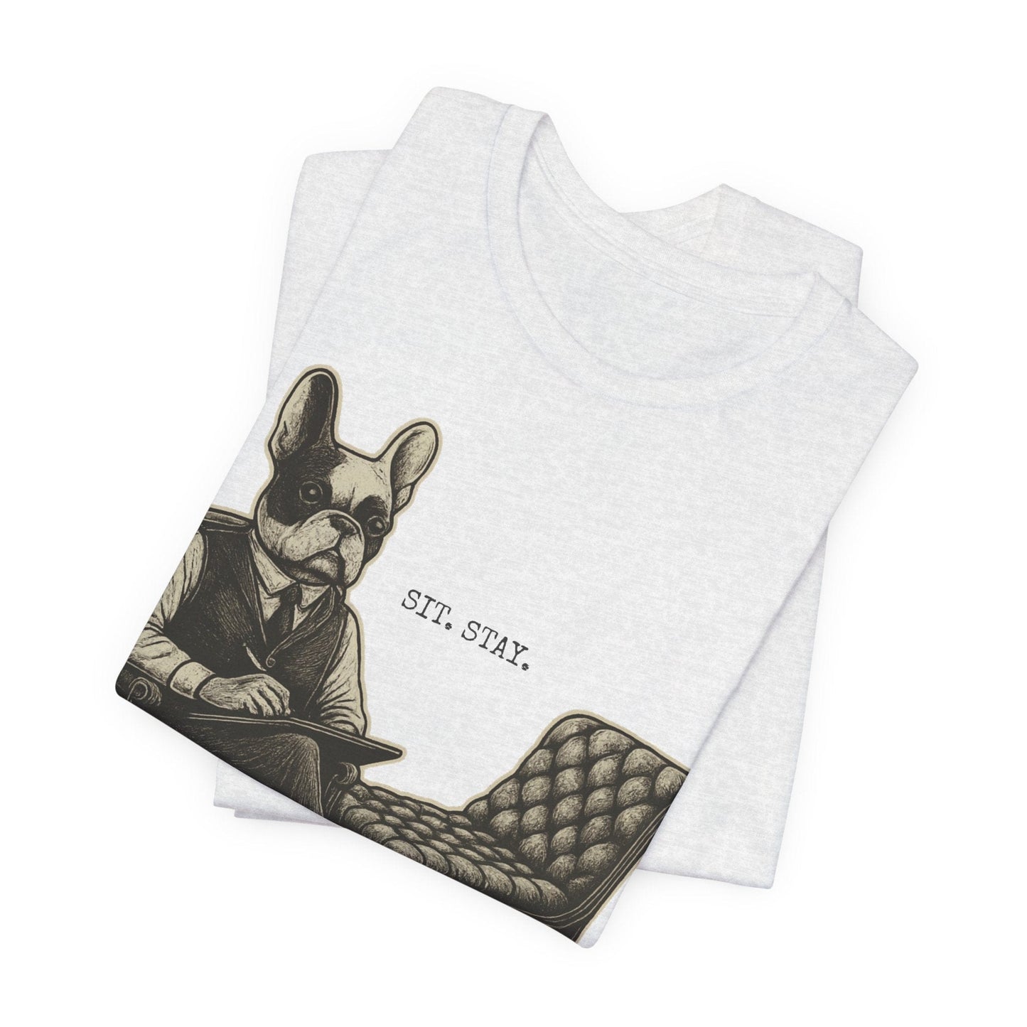 Printify T-Shirt Piebald French Bulldog Sit Stay TShirt
