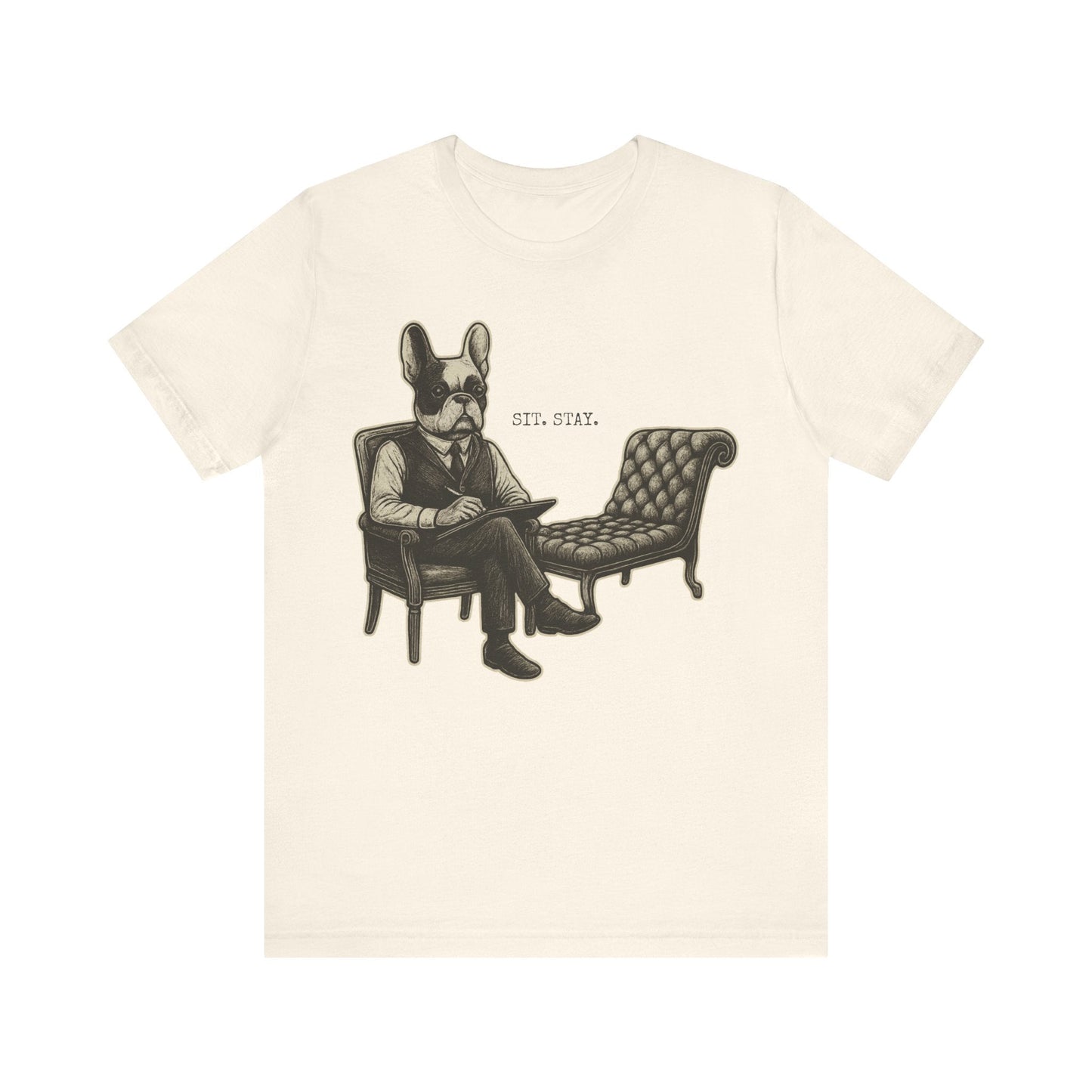 Printify T-Shirt Piebald French Bulldog Sit Stay TShirt