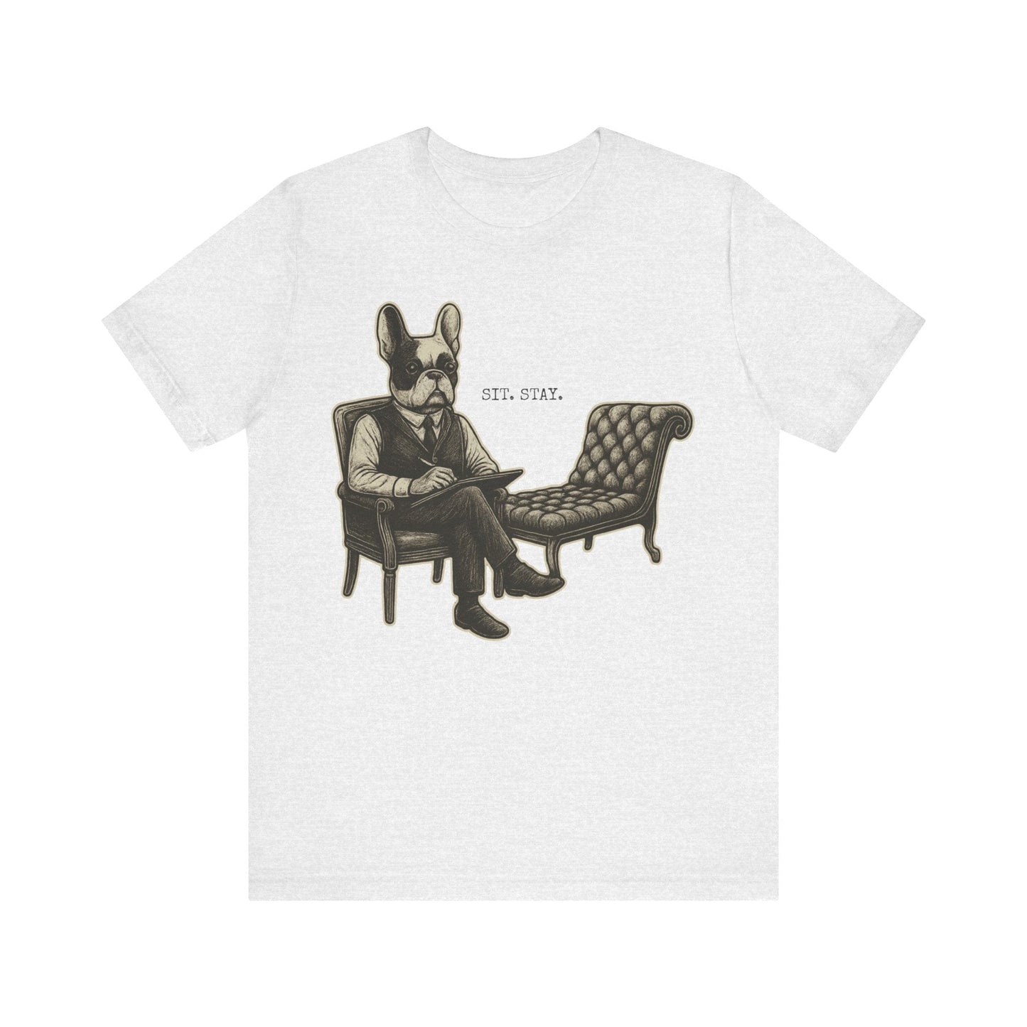 Printify T-Shirt Piebald French Bulldog Sit Stay TShirt