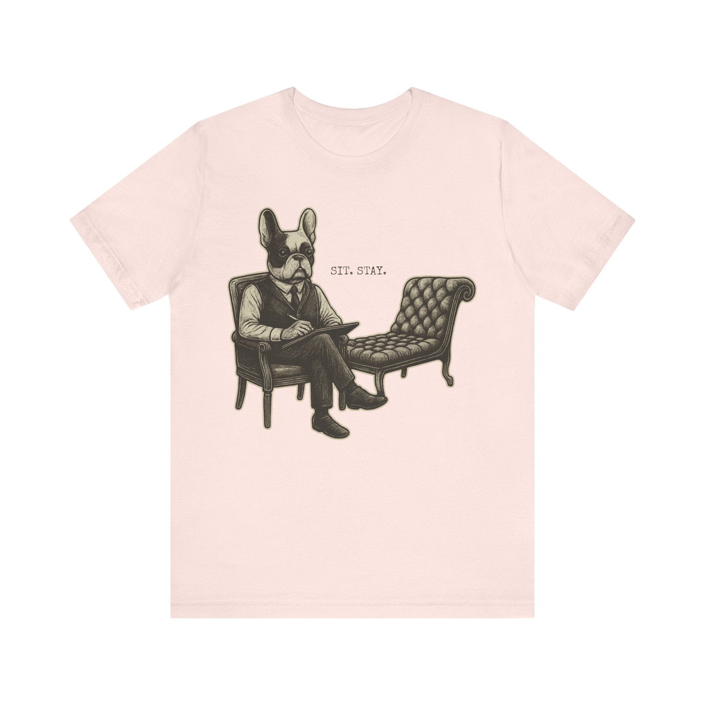 Printify T-Shirt Piebald French Bulldog Sit Stay TShirt