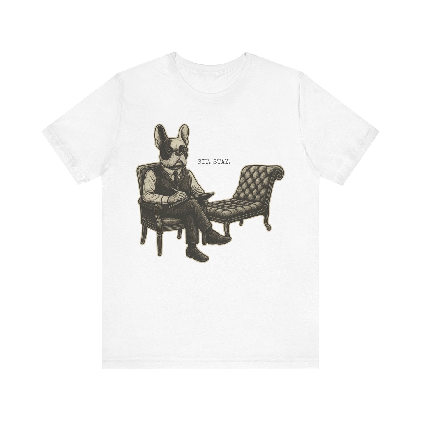 Printify T-Shirt Piebald French Bulldog Sit Stay TShirt
