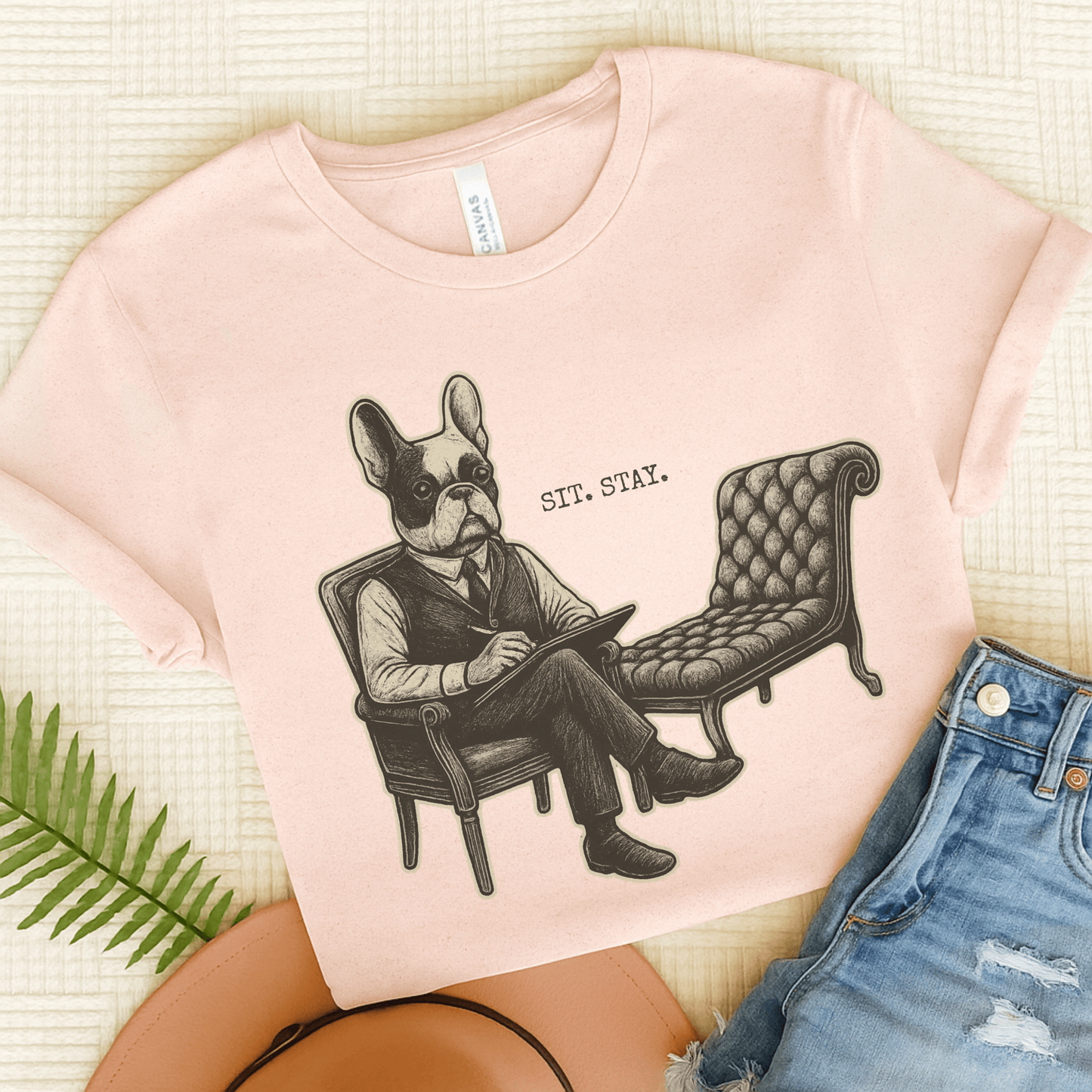 Printify T-Shirt Piebald French Bulldog Sit Stay TShirt