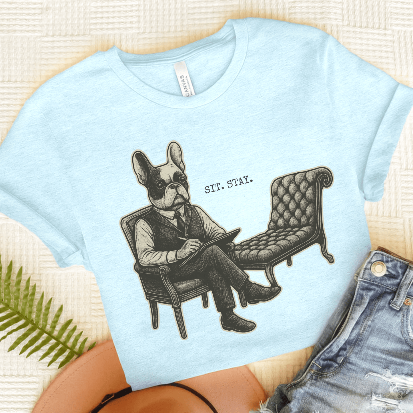 Printify T-Shirt Piebald French Bulldog Sit Stay TShirt