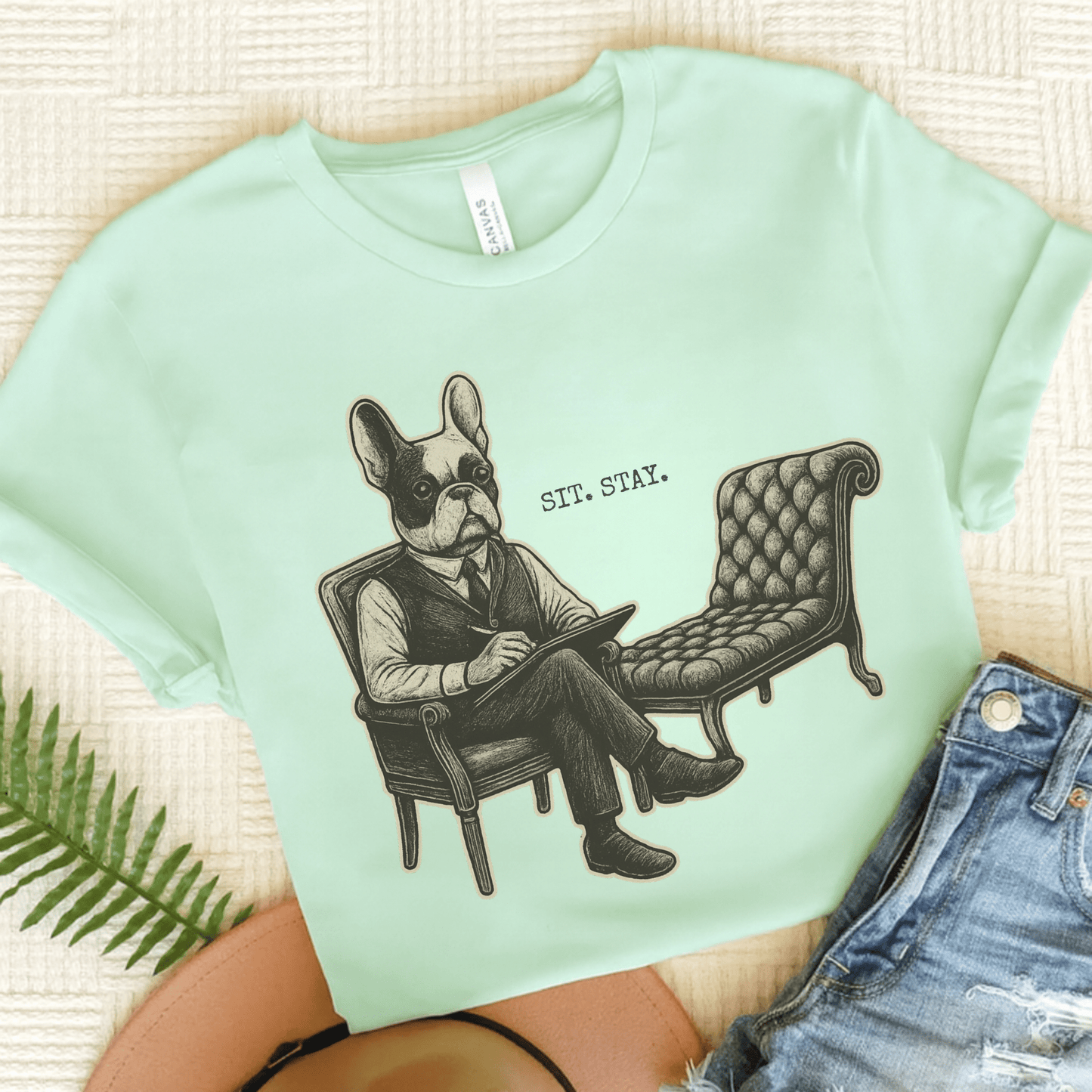 Printify T-Shirt Piebald French Bulldog Sit Stay TShirt