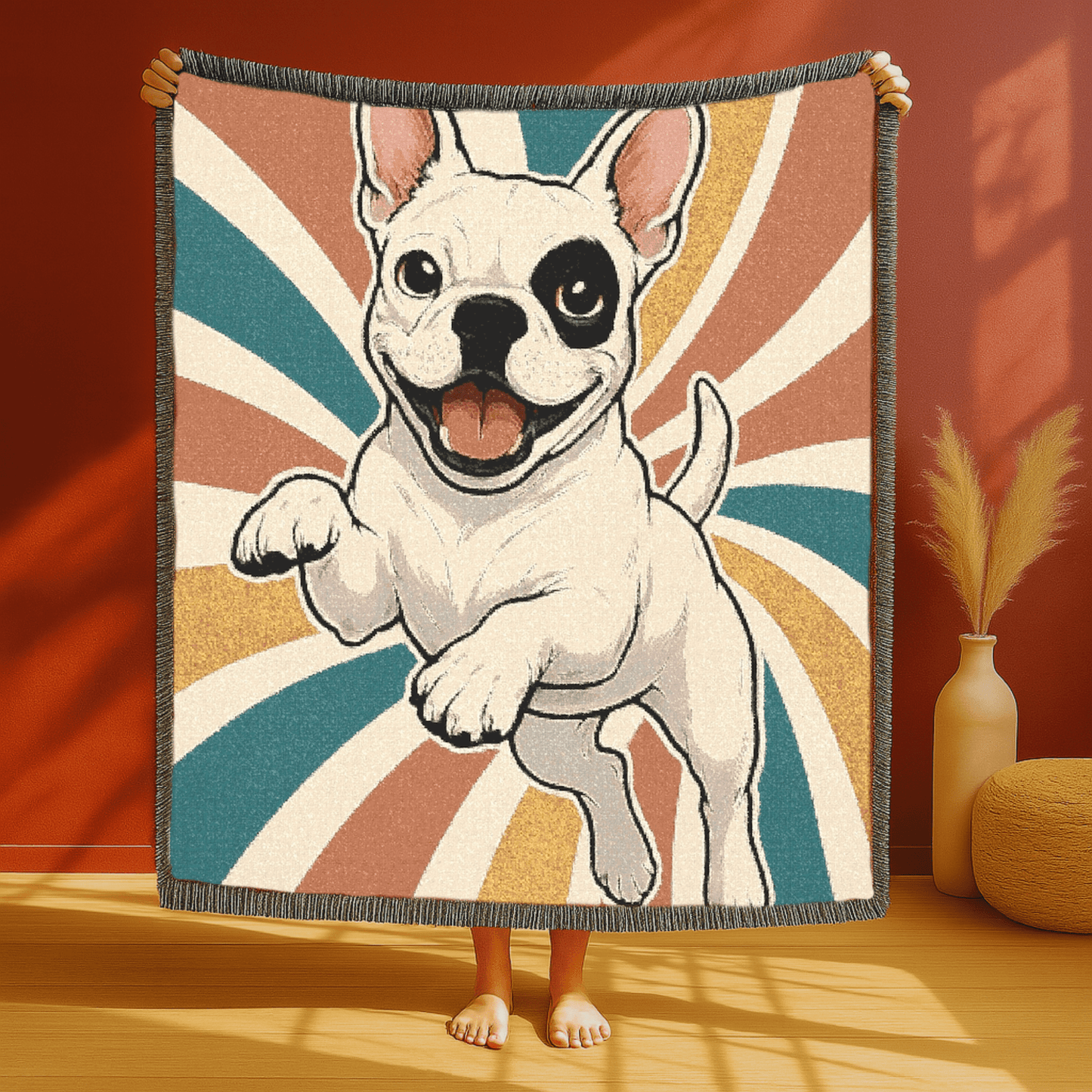 Printify Blanket Piebald French Bulldog Swirls Throw Blanket