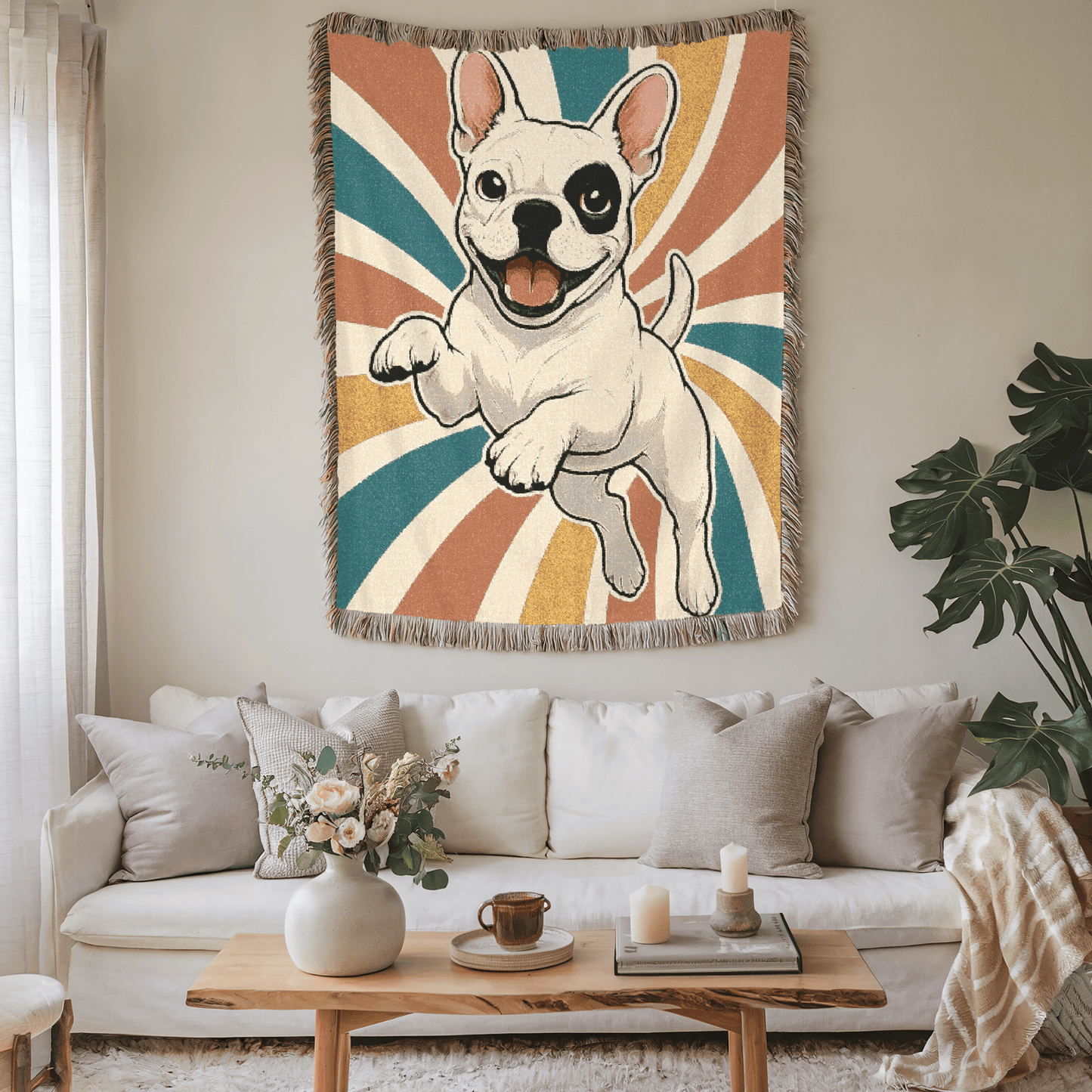 Printify Blanket Piebald French Bulldog Swirls Throw Blanket