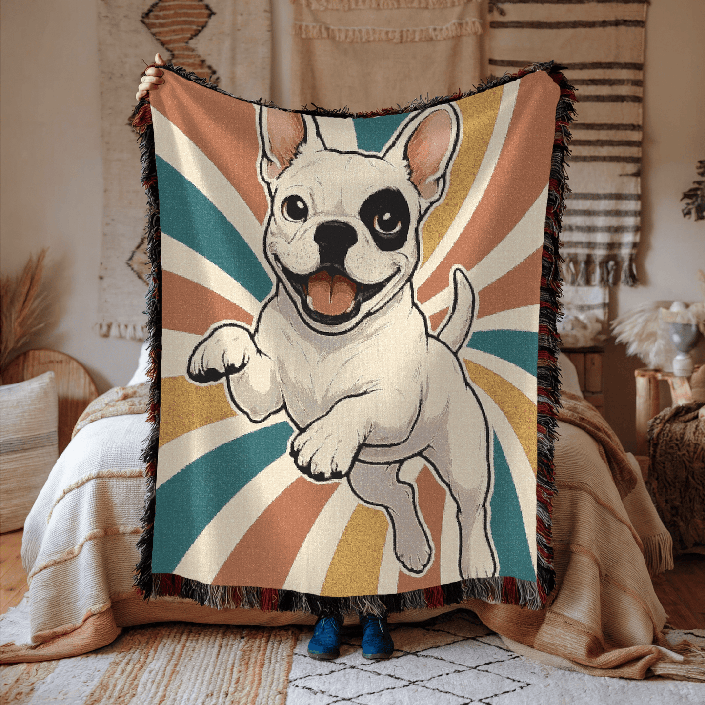Printify Blanket Piebald French Bulldog Swirls Throw Blanket