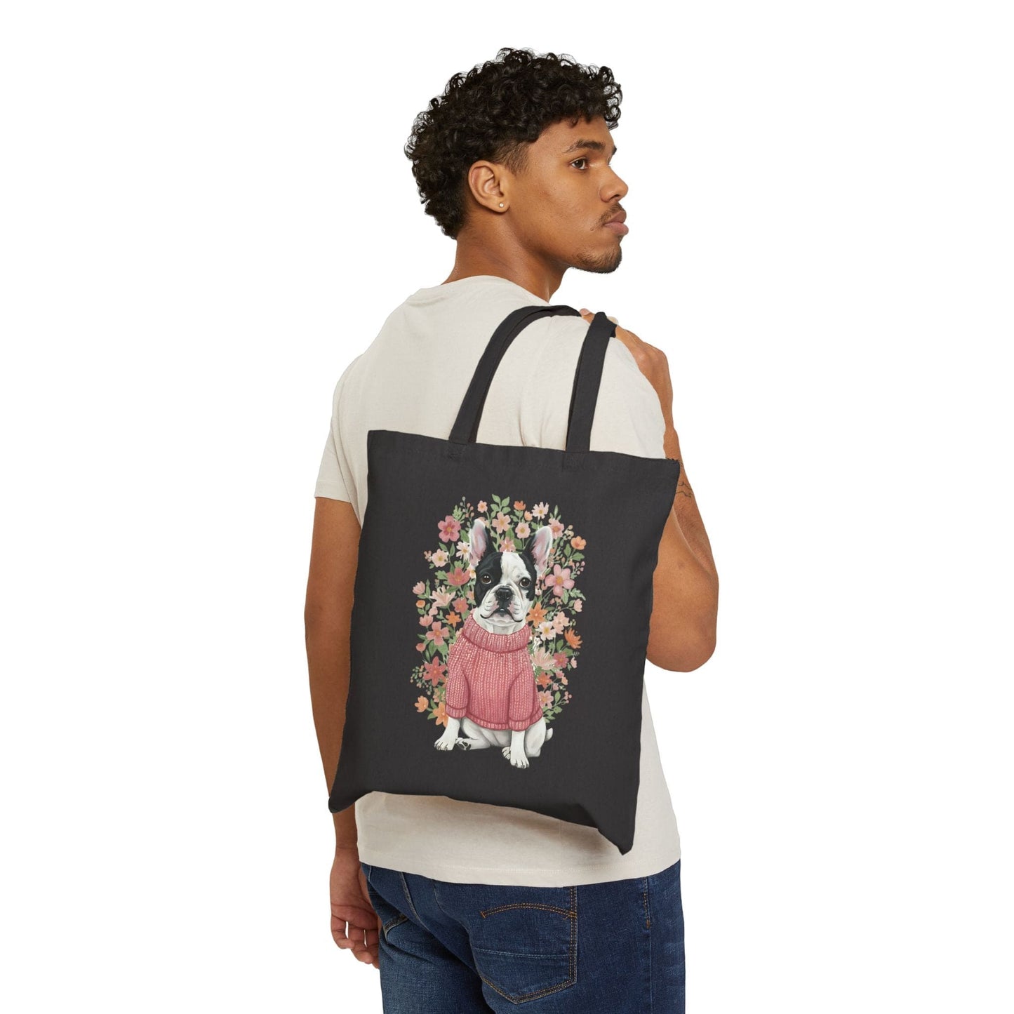 Piebald Frenchie Bouquet Tote Bag