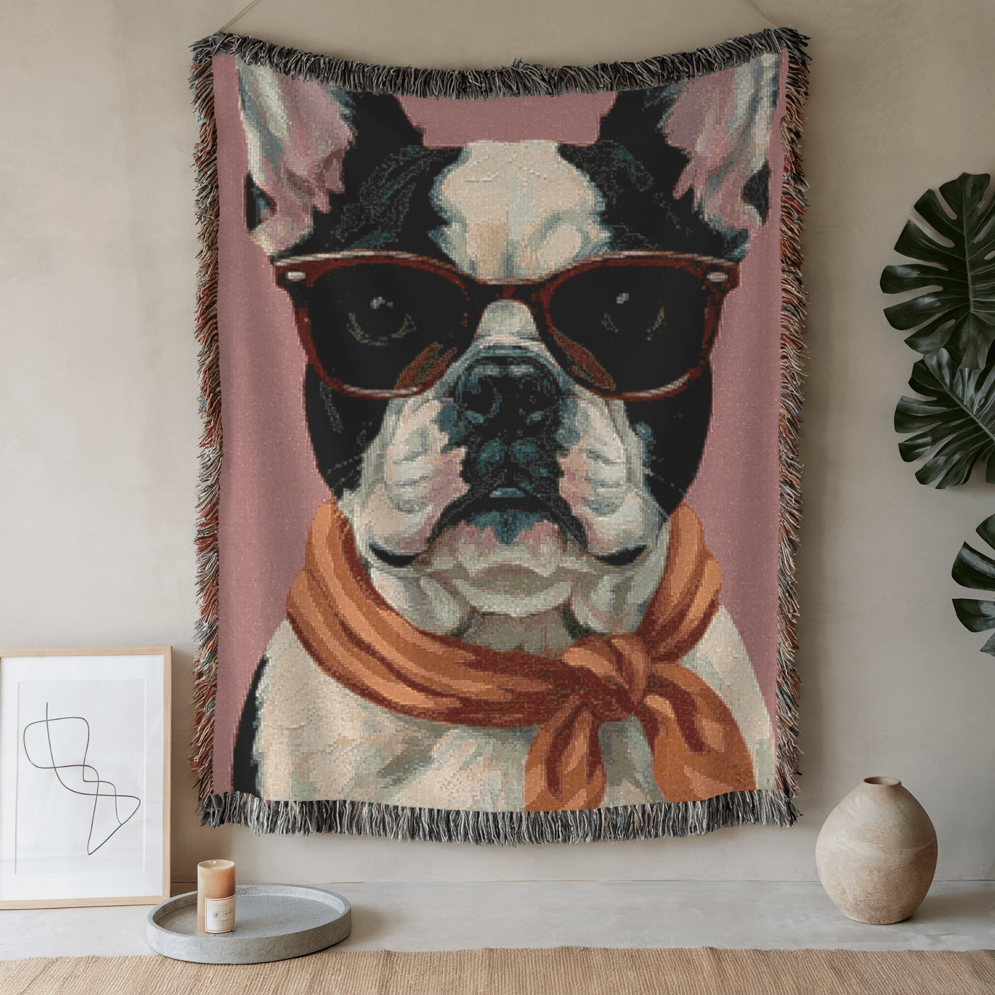 Piebald Frenchie Fabulous Woven Blanket 80" × 60"