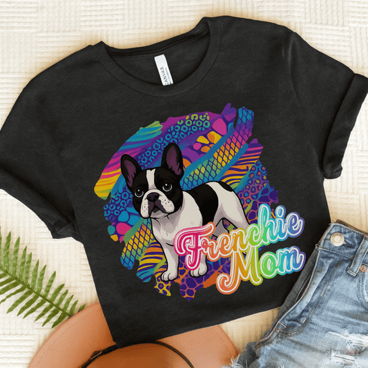 Piebald Frenchie Retro Neon Tshirt Dark Grey Heather