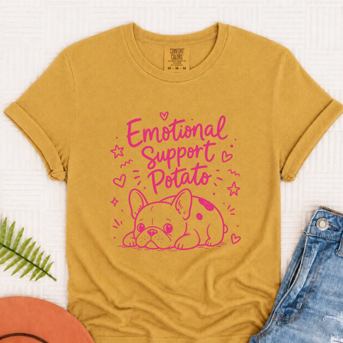 Pink Emotional Support Potato Unisex Tshirt Mustard
