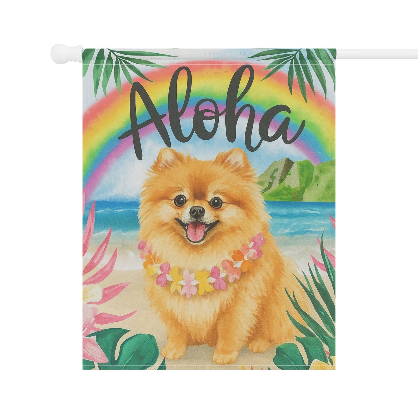 Printify Garden Flag Pomeranian Dog Aloha Luau Garden Flag