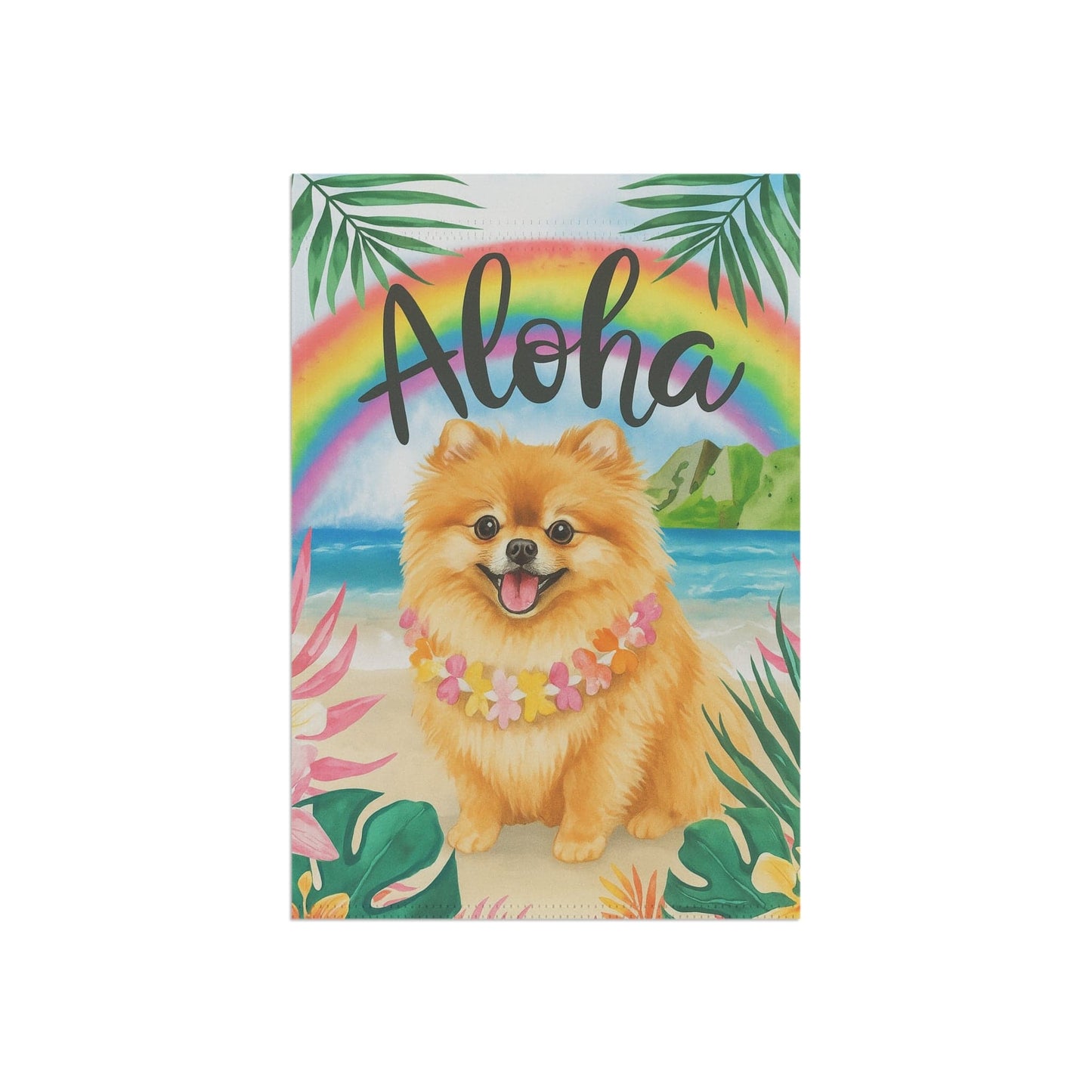 Printify Garden Flag Pomeranian Dog Aloha Luau Garden Flag