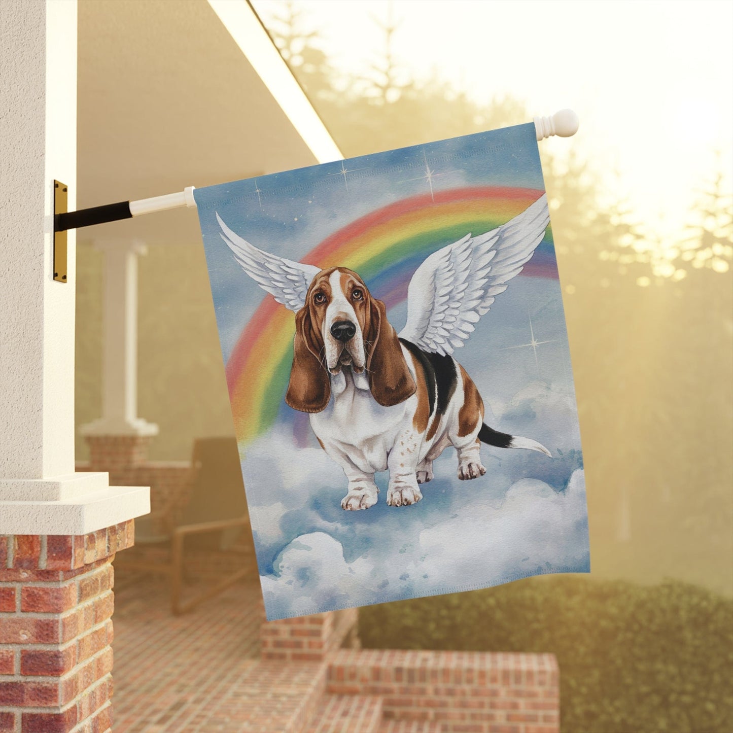 Printify Home Decor Rainbow Bridge Basset Hound, Loss of Pet Garden Flag, Front Yard Spring Decor, Grieving Dog Memorial