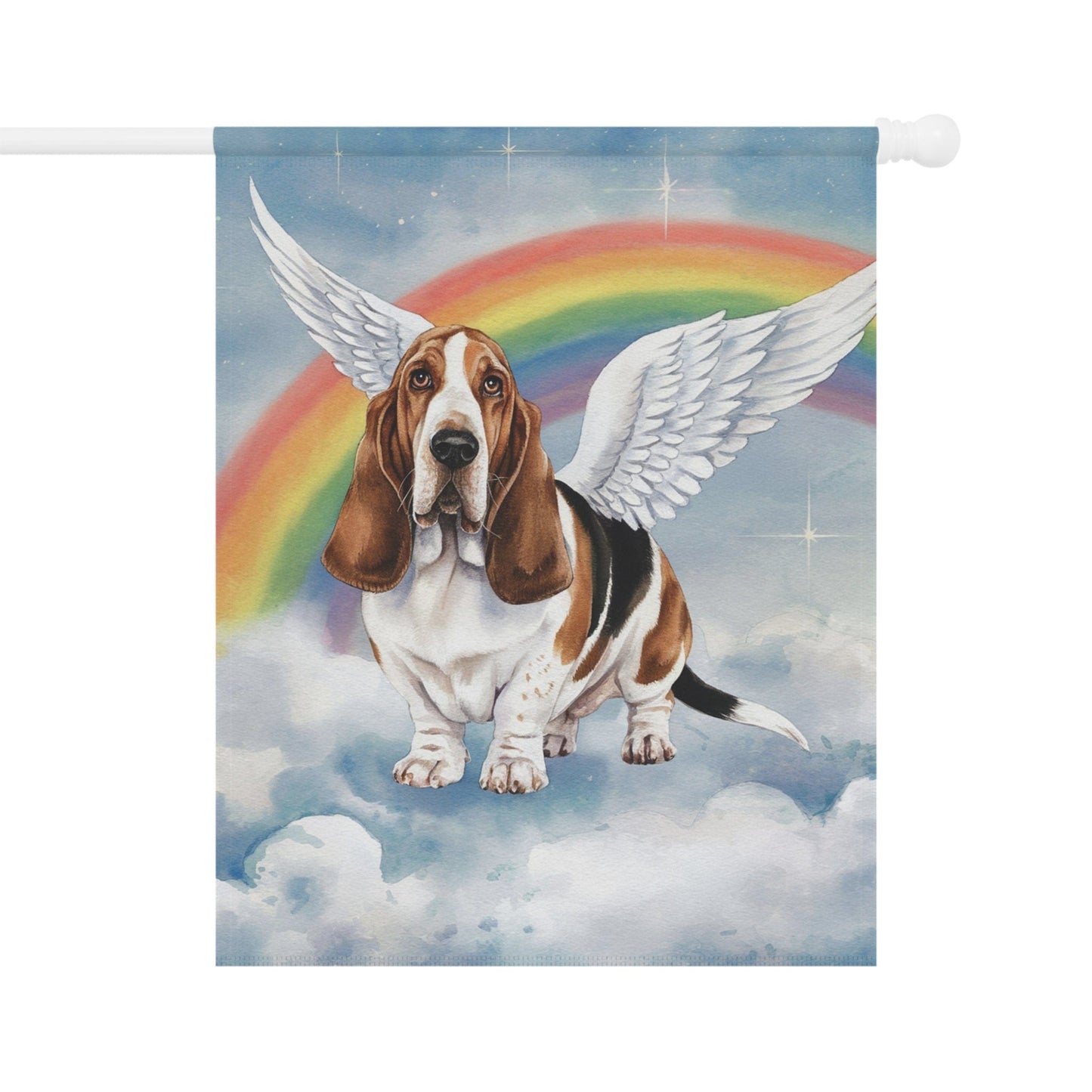 Printify Home Decor 24.5'' × 32'' Rainbow Bridge Basset Hound, Loss of Pet Garden Flag, Front Yard Spring Decor, Grieving Dog Memorial