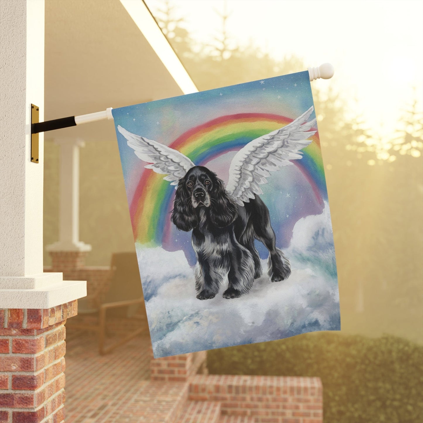 Printify Home Decor Rainbow Bridge Black Cocker Spaniel, Loss of Pet Garden Flag, Yard Spring Decor