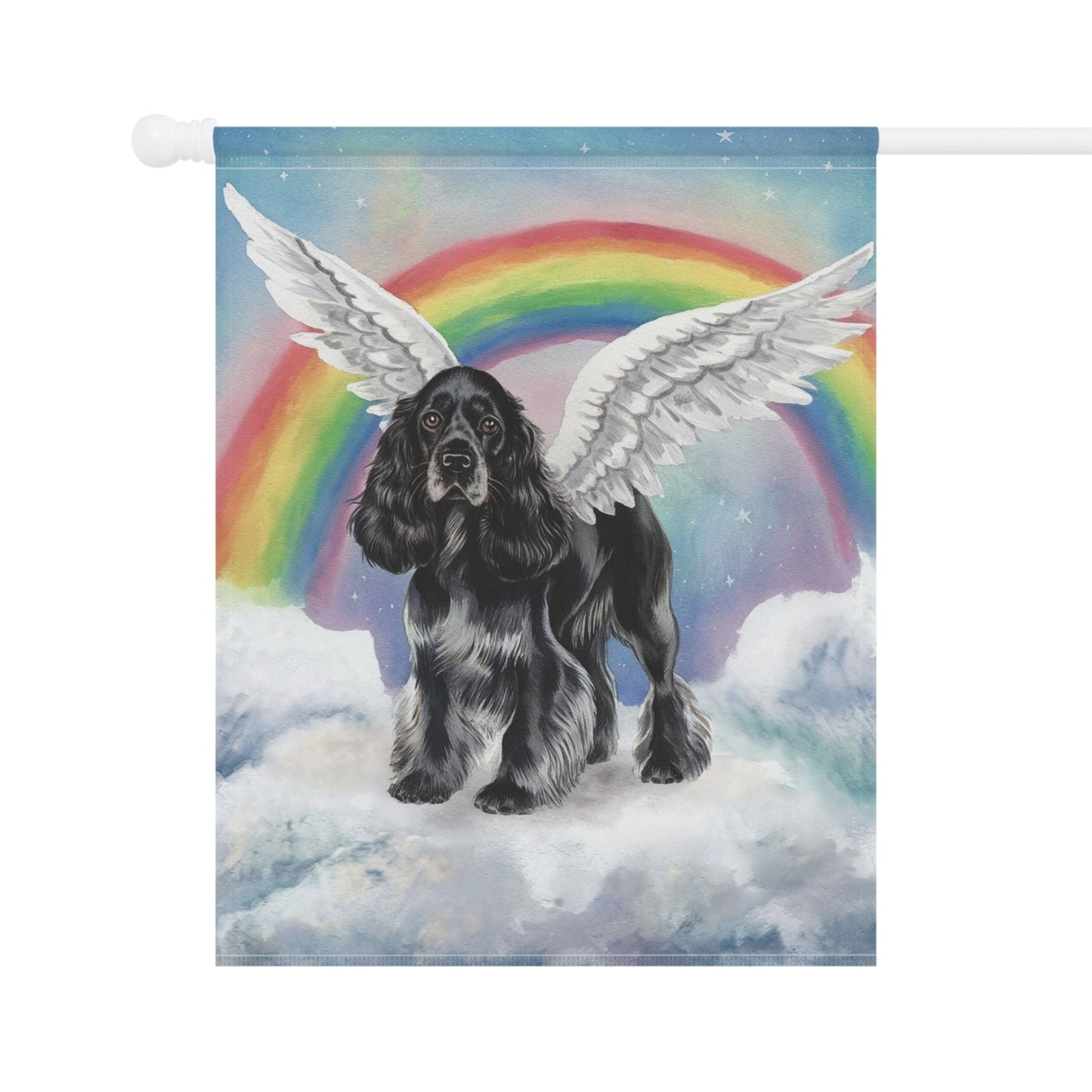Printify Home Decor Rainbow Bridge Black Cocker Spaniel, Loss of Pet Garden Flag, Yard Spring Decor