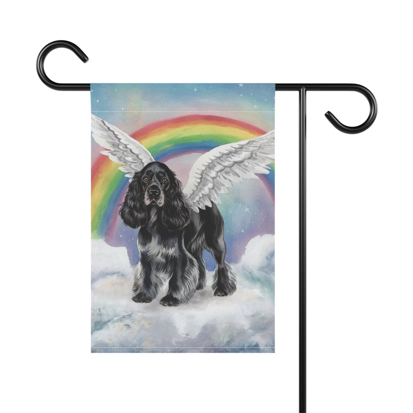 Printify Home Decor Rainbow Bridge Black Cocker Spaniel, Loss of Pet Garden Flag, Yard Spring Decor