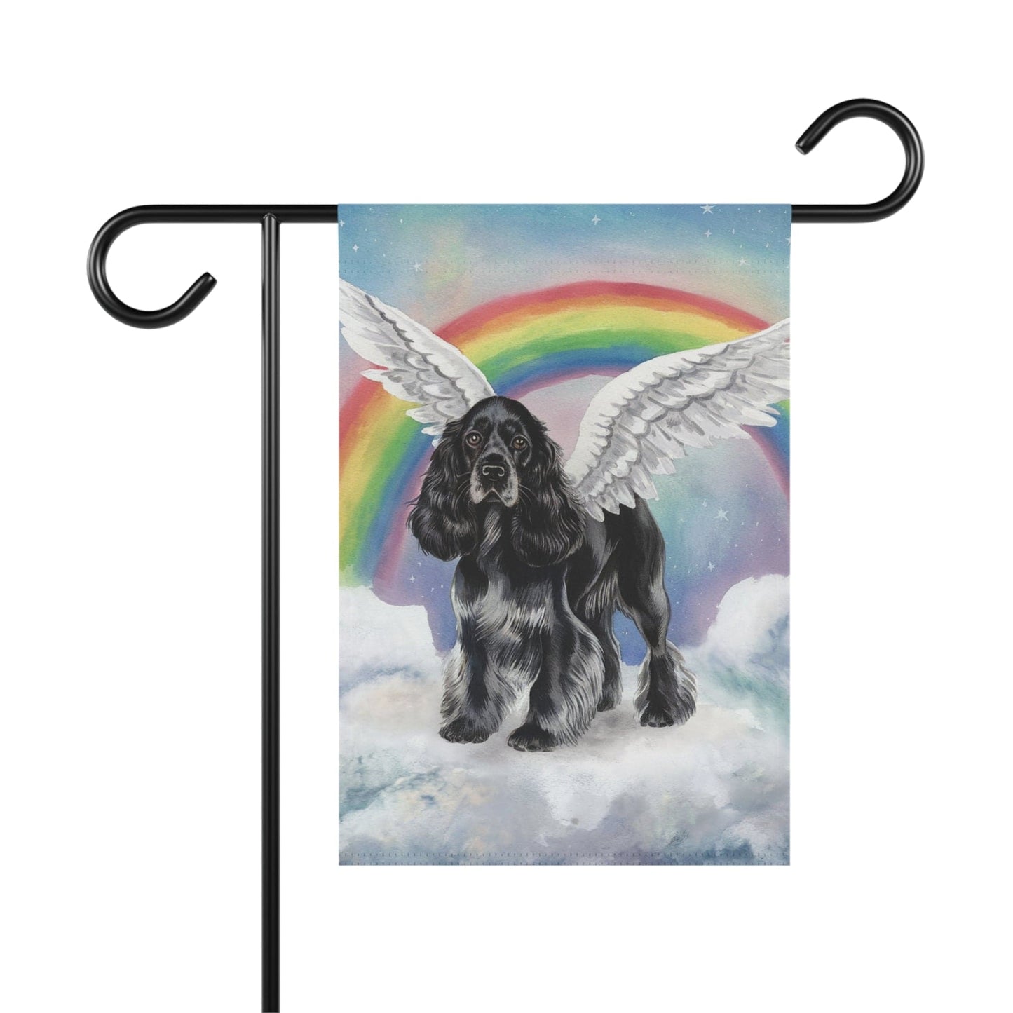 Printify Home Decor 12'' × 18'' Rainbow Bridge Black Cocker Spaniel, Loss of Pet Garden Flag, Yard Spring Decor