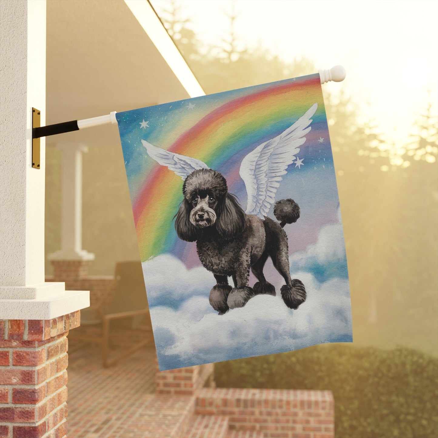Rainbow Bridge Black French Poodle, Loss of Pet Garden Flag, Yard Spring Decor, Grieving Gardener Gift