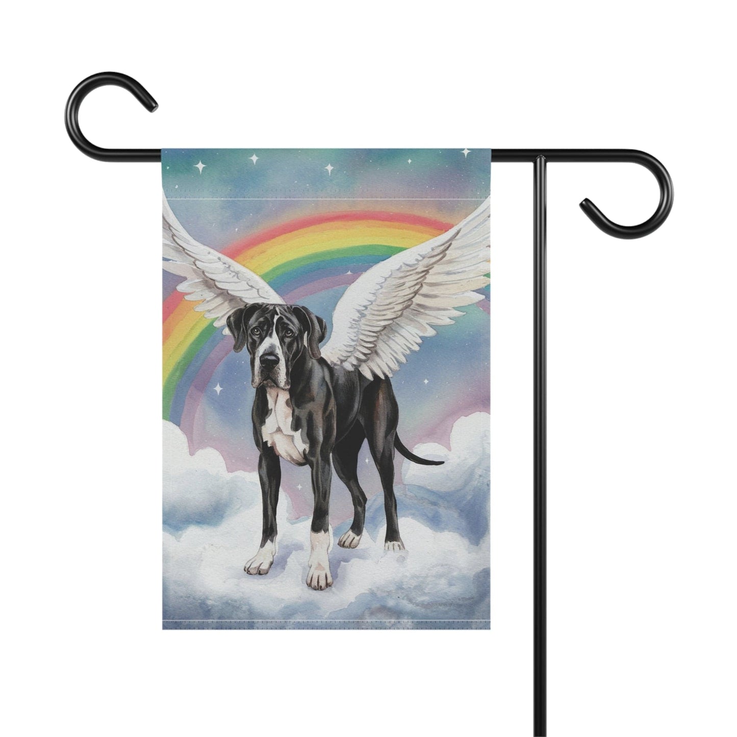 Printify Home Decor Rainbow Bridge Black Great Dane, Loss of Pet Garden Flag, Yard Spring Decor, Grieving Dog Memorial