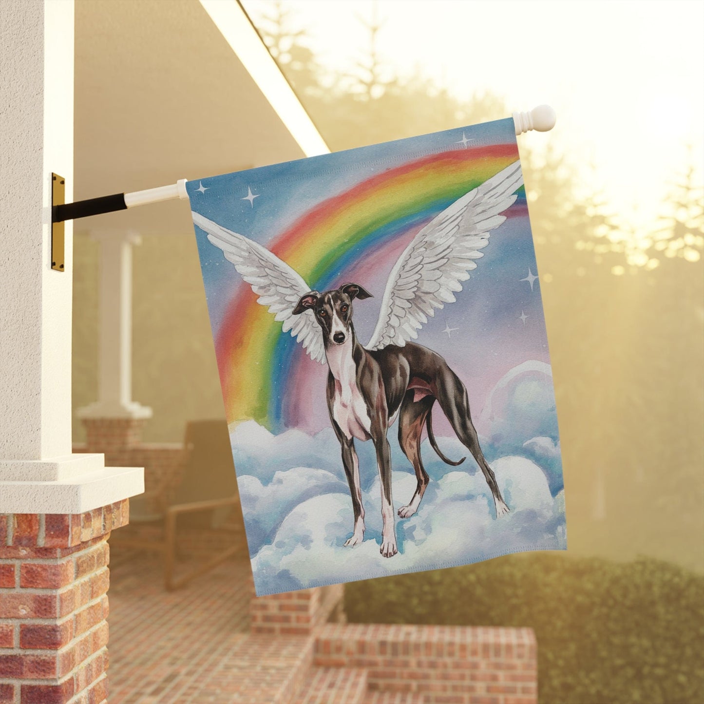 Printify Home Decor Rainbow Bridge Black Greyhound, Loss of Pet Garden Flag, Yard Spring Decor, Grieving Dog Memorial
