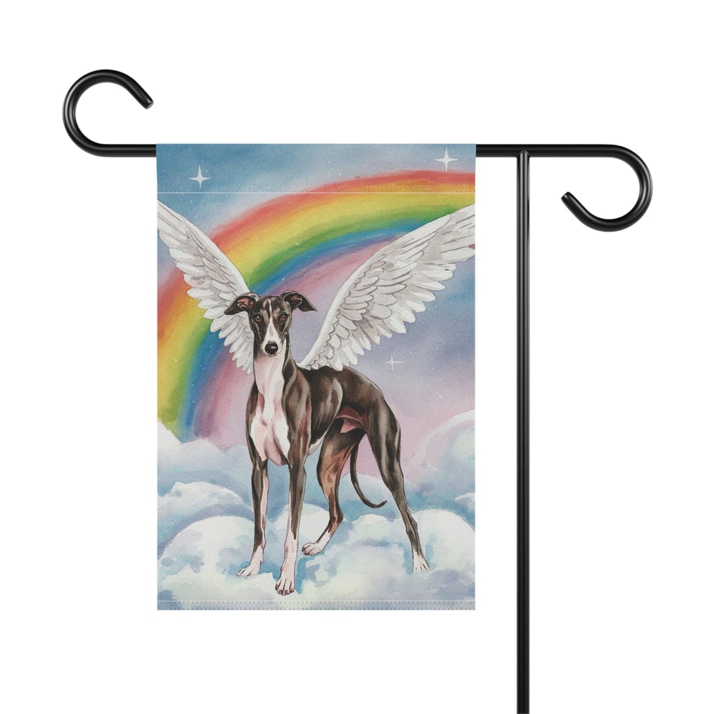 Printify Home Decor Rainbow Bridge Black Greyhound, Loss of Pet Garden Flag, Yard Spring Decor, Grieving Dog Memorial