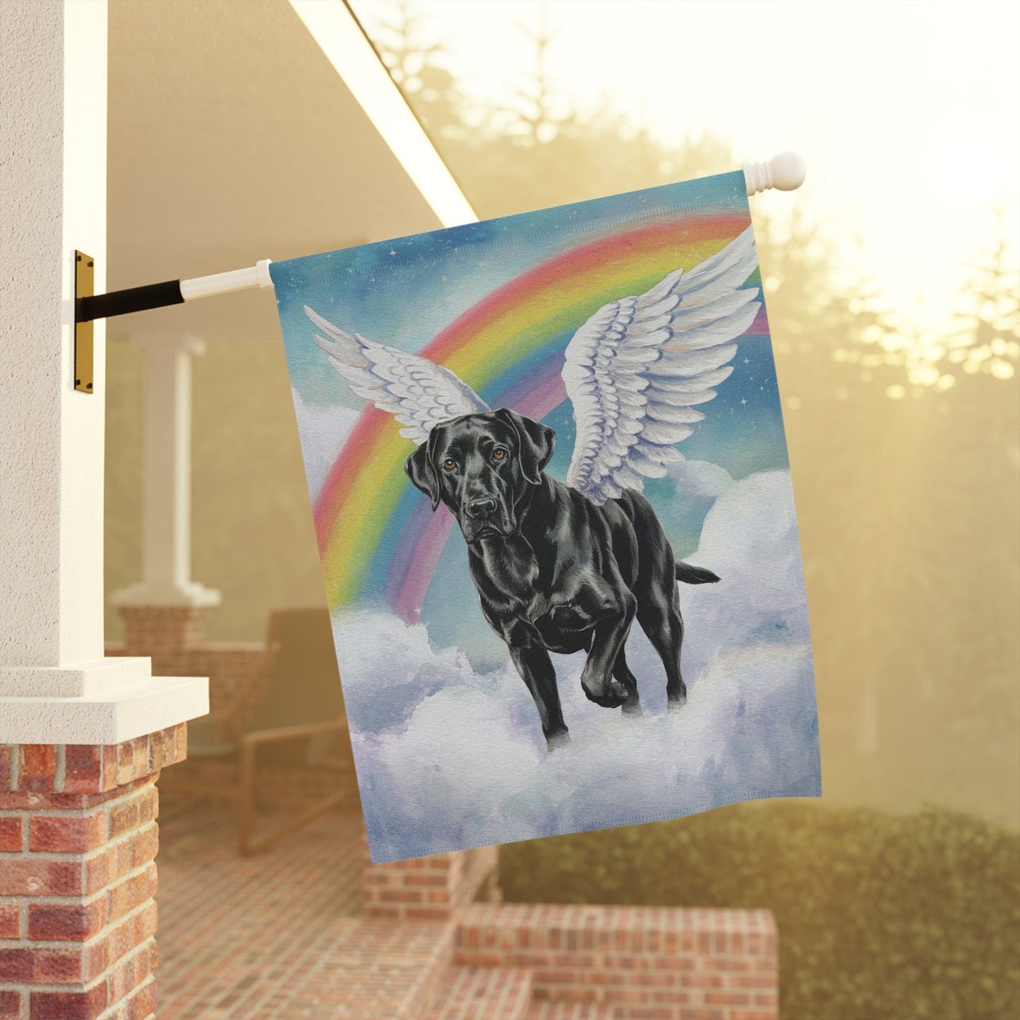 Printify Home Decor Rainbow Bridge Black Labrador, Loss of Pet Garden Flag, Yard Spring Decor, Grieving Dog Memorial