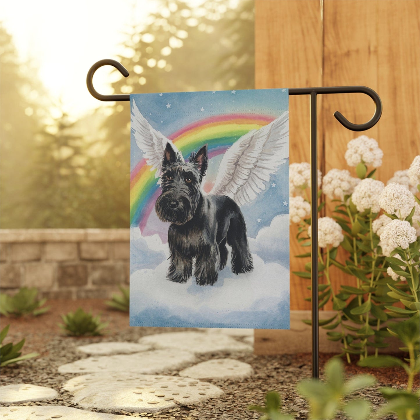 Printify Home Decor Rainbow Bridge Black Scottie, Scottish Terrier, Loss of Pet Garden Flag, Dog Memorial Grieving