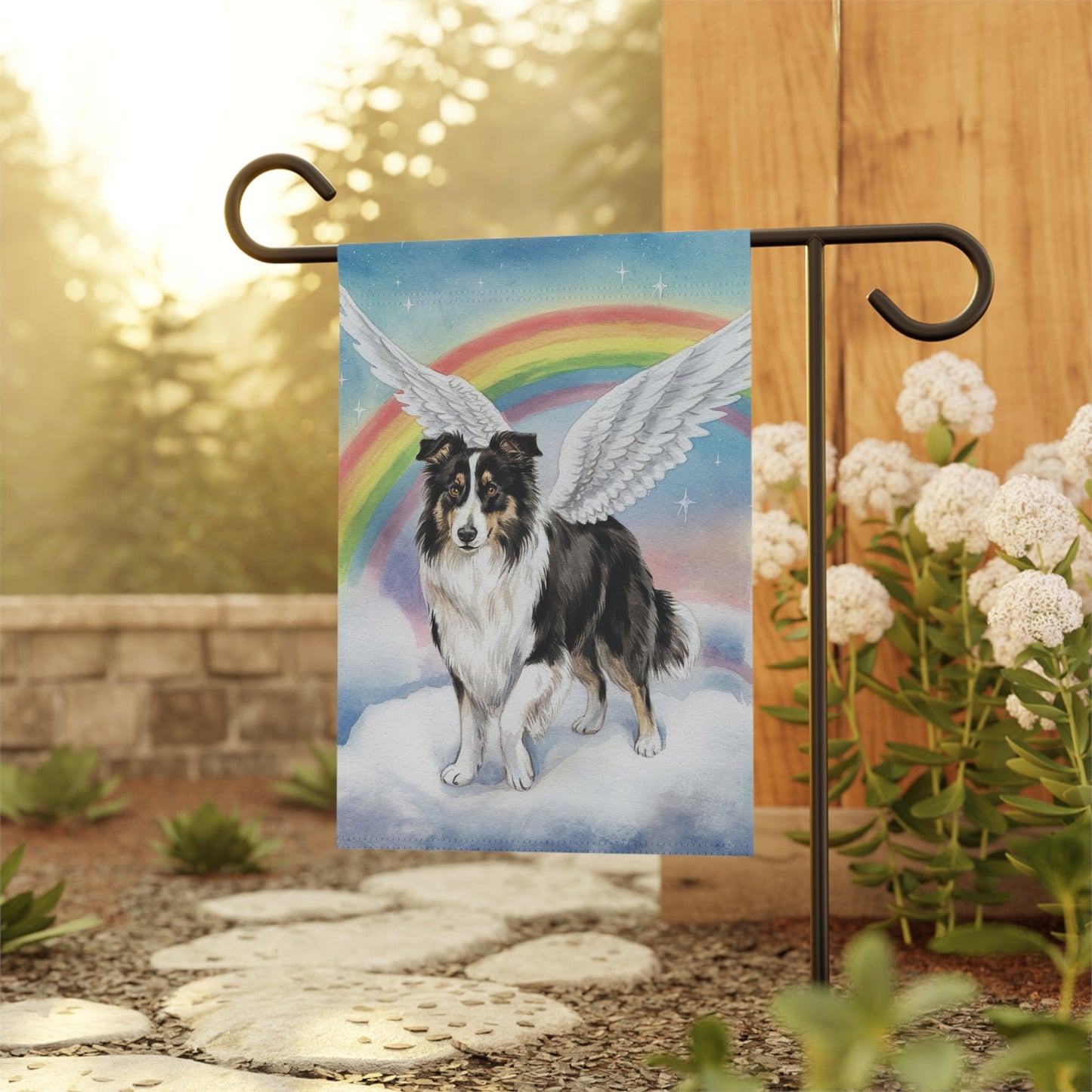 Printify Home Decor Rainbow Bridge Border Collie, Loss of Pet Garden Flag, Yard Decor, Grieving Gardener Dog Memorial Gift